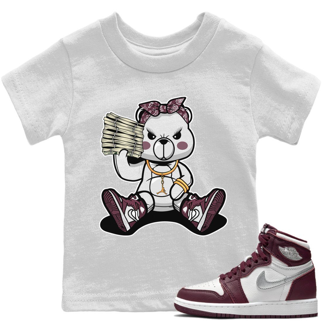 Jordan 1 Bordeaux Sneaker Matching T-Shirt Bad Baby Bear Sneaker Tees Jordan 1 Bordeaux Sneaker Release Tees Kids Shirts