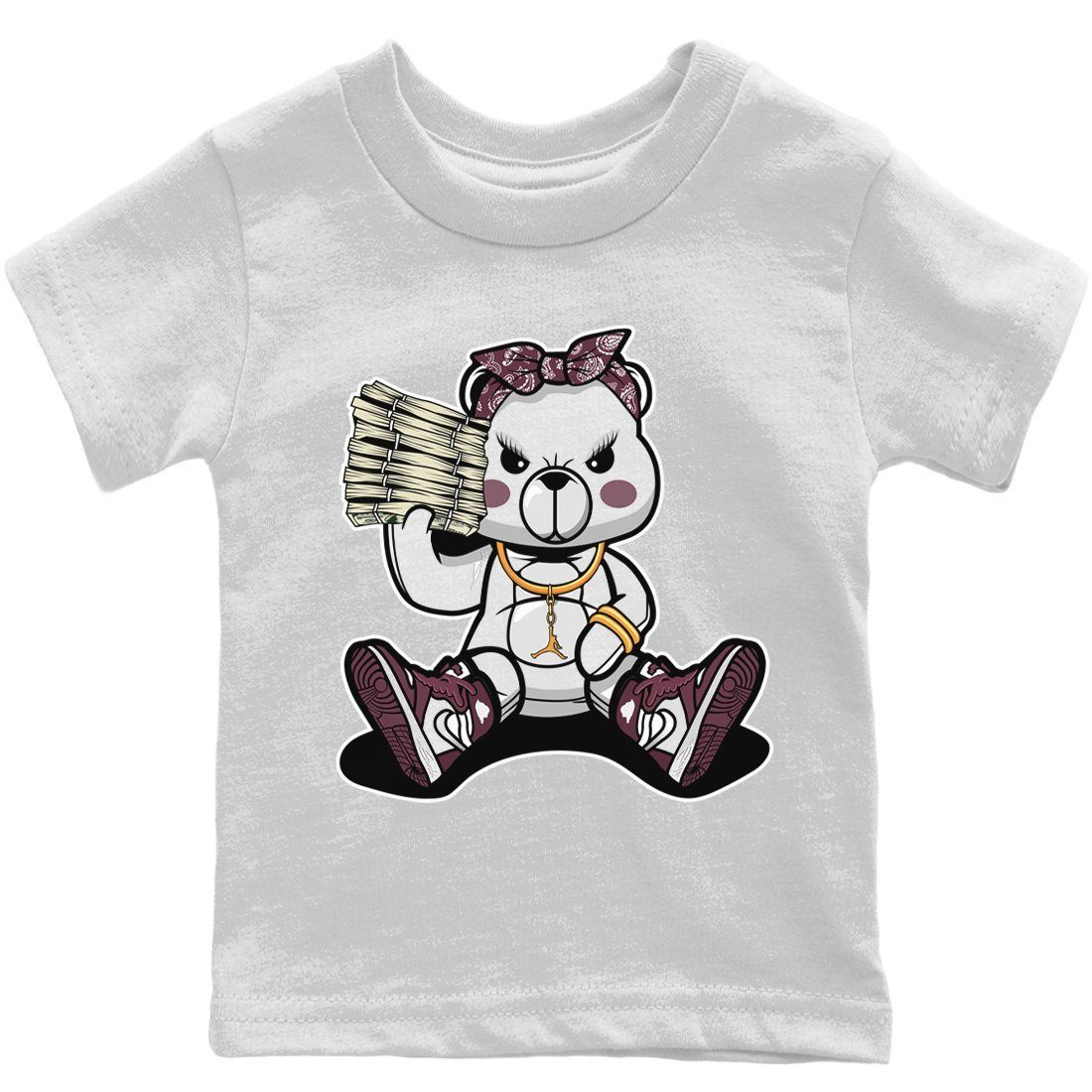 Jordan 1 Bordeaux Sneaker Matching T-Shirt Bad Baby Bear Sneaker Tees Jordan 1 Bordeaux Sneaker Release Tees Kids Shirts