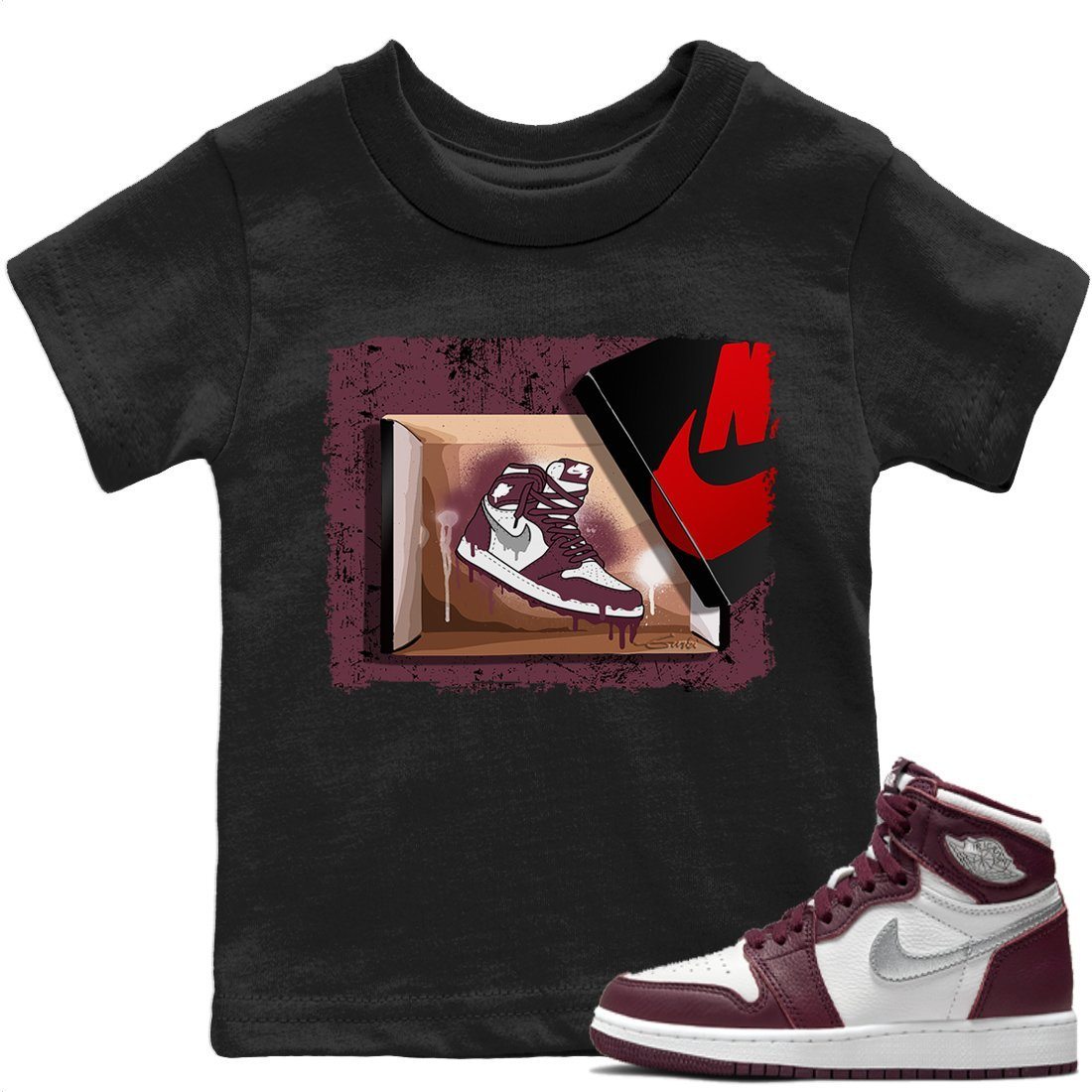 Jordan 1 Bordeaux Sneaker Matching T-Shirt New Kicks Sneaker Tees Jordan 1 Bordeaux Sneaker Release Tees Kids Shirts