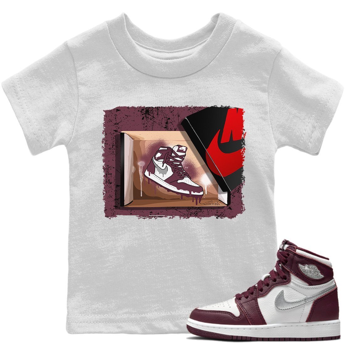 Jordan 1 Bordeaux Sneaker Matching T-Shirt New Kicks Sneaker Tees Jordan 1 Bordeaux Sneaker Release Tees Kids Shirts
