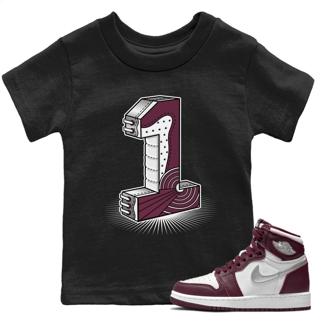 Jordan 1 Bordeaux Sneaker Matching T-Shirt One Statue Sneaker Tees Jordan 1 Bordeaux Sneaker Release Tees Kids Shirts