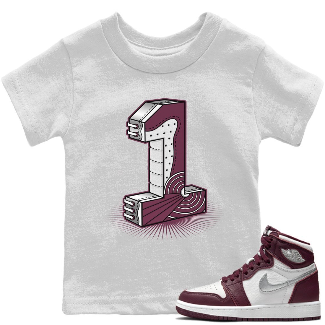 Jordan 1 Bordeaux Sneaker Matching T-Shirt One Statue Sneaker Tees Jordan 1 Bordeaux Sneaker Release Tees Kids Shirts