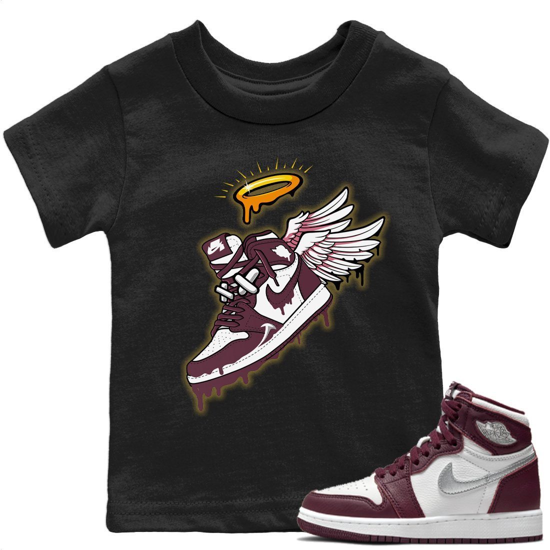 Jordan 1 Bordeaux Sneaker Matching T-Shirt Sneaker Angel Sneaker Tees Jordan 1 Bordeaux Sneaker Release Tees Kids Shirts