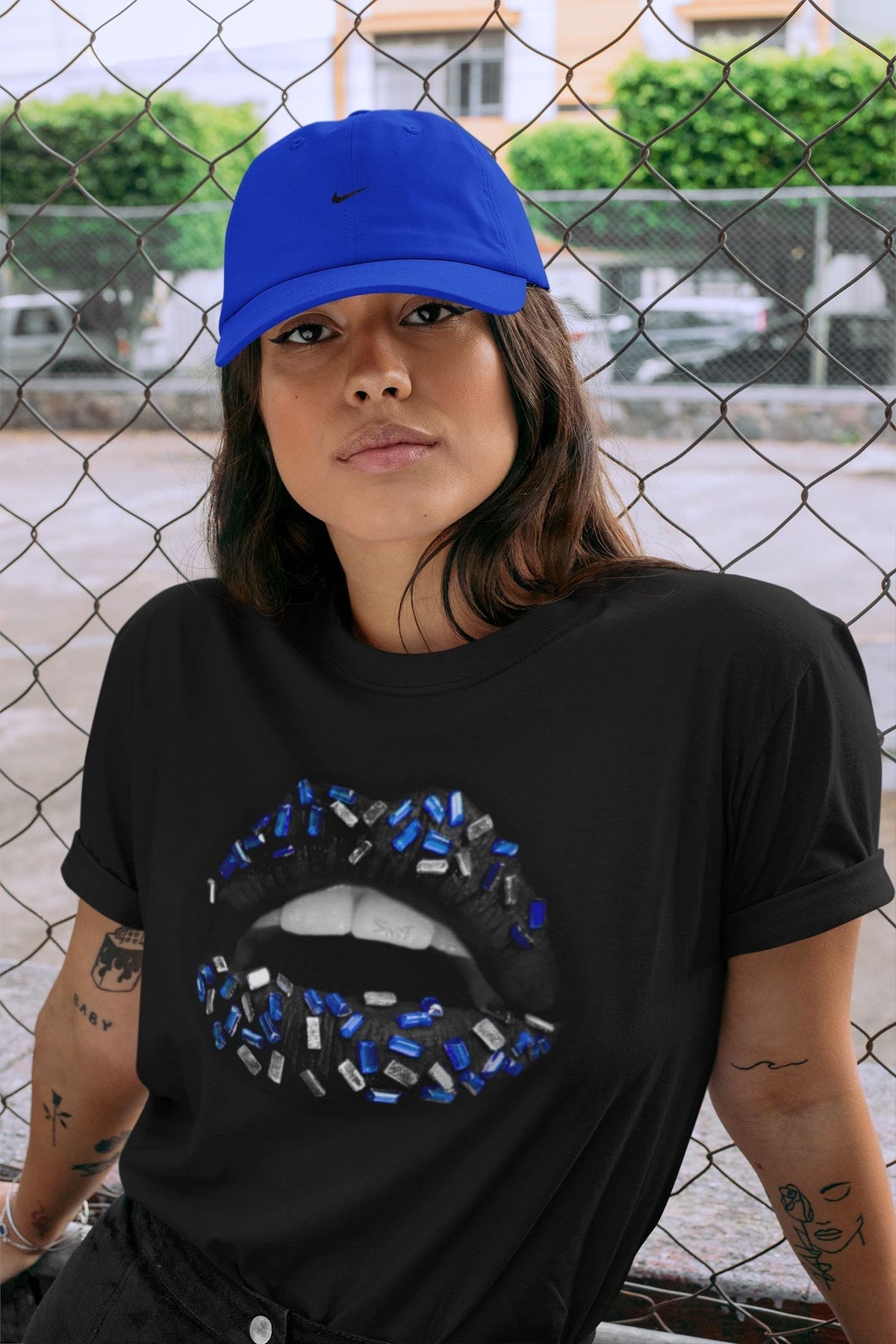 Jordan 5 Racer Blue Sneaker Matching T-Shirt Lips Jewel Sneaker Tees Jordan 5 Racer Blue Sneaker Release Tees Crew Neck Tees