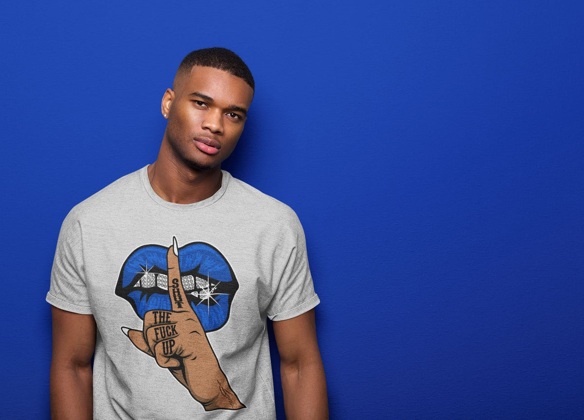 Jordan 5 Racer Blue Sneaker Matching T-Shirt Lips Hand Sneaker Tees Jordan 5 Racer Blue Sneaker Release Tees Crew Neck Tees