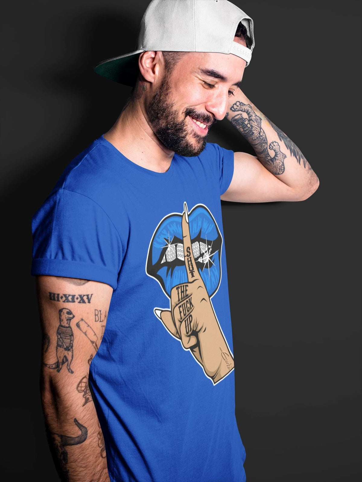 Jordan 5 Racer Blue Sneaker Matching T-Shirt Lips Hand Sneaker Tees Jordan 5 Racer Blue Sneaker Release Tees Crew Neck Tees