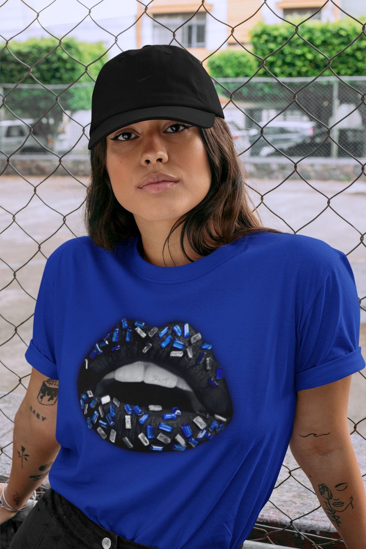 Jordan 5 Racer Blue Sneaker Matching T-Shirt Lips Jewel Sneaker Tees Jordan 5 Racer Blue Sneaker Release Tees Crew Neck Tees