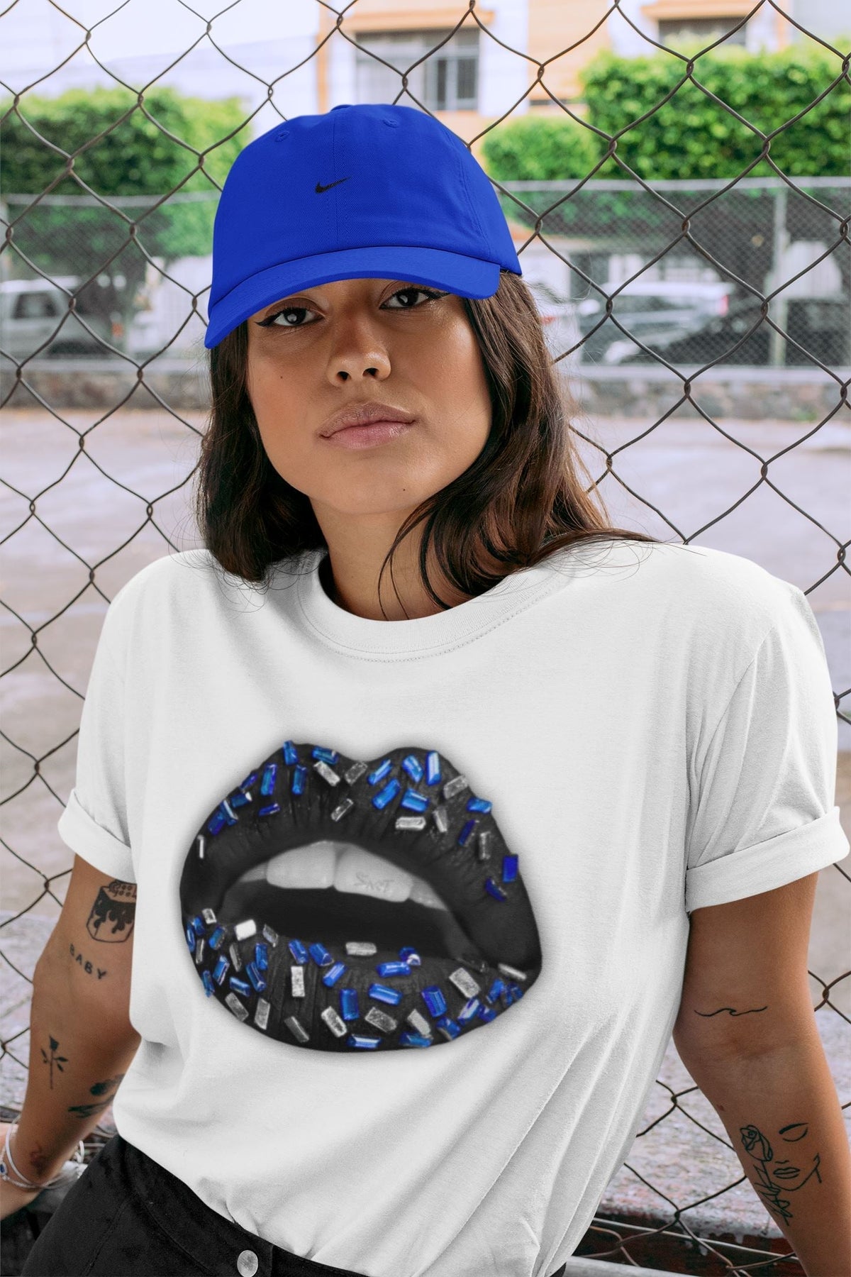 Jordan 5 Racer Blue Sneaker Matching T-Shirt Lips Jewel Sneaker Tees Jordan 5 Racer Blue Sneaker Release Tees Crew Neck Tees