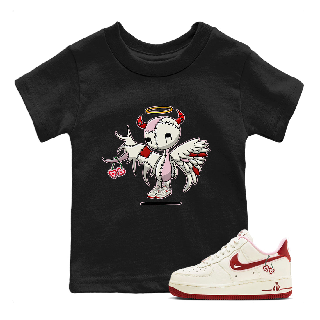 Air Force 1 Valentines Day Sneaker Match Tees Devil Angel Sneaker Tees Air Force 1 Valentines Day Jordan to match sneaker T-Shirt Kids Shirts