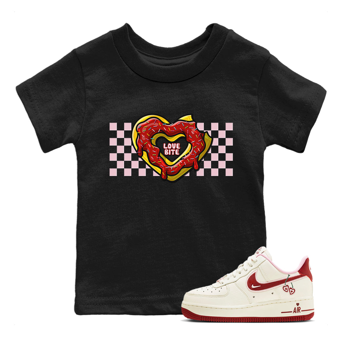Air Force 1 Valentines Day Sneaker Match Tees Love Bite Sneaker Tees Air Force 1 Valentines Day Jordan to match sneaker T-Shirt Kids Shirts
