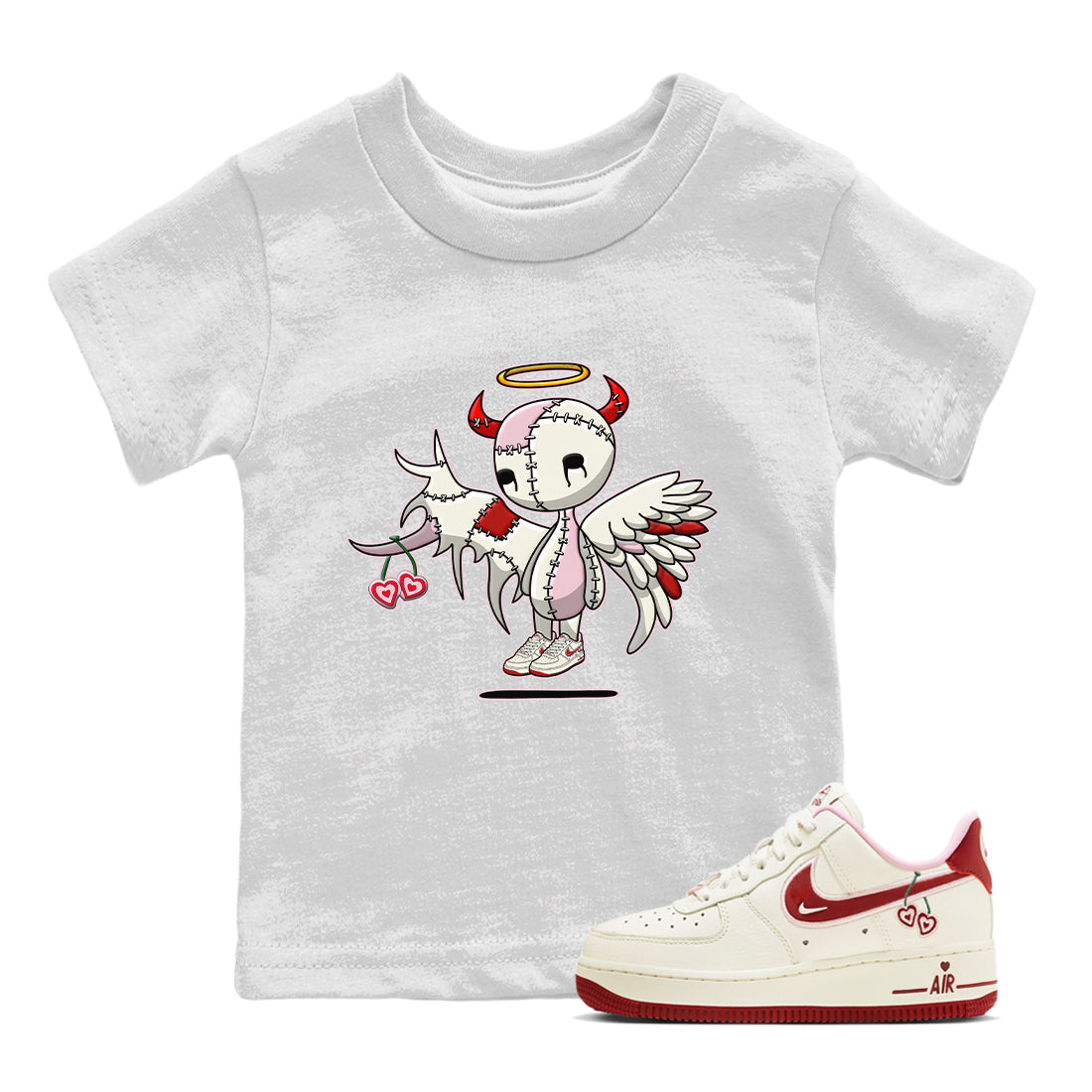 Air Force 1 Valentines Day Sneaker Match Tees Devil Angel Sneaker Tees Air Force 1 Valentines Day Jordan to match sneaker T-Shirt Kids Shirts