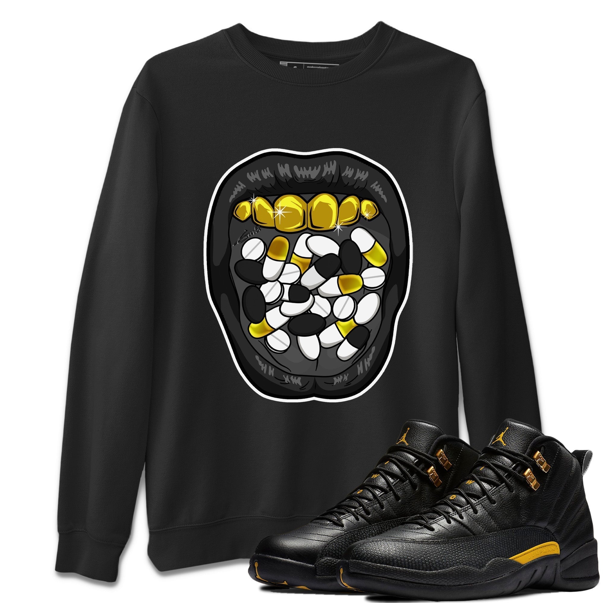 Jordan 12 Black Taxi Sneaker Matching T-Shirt Acid Lips Sneaker Tees Jordan 12 Black Taxi Sneaker Release Tees Crew Neck Tees