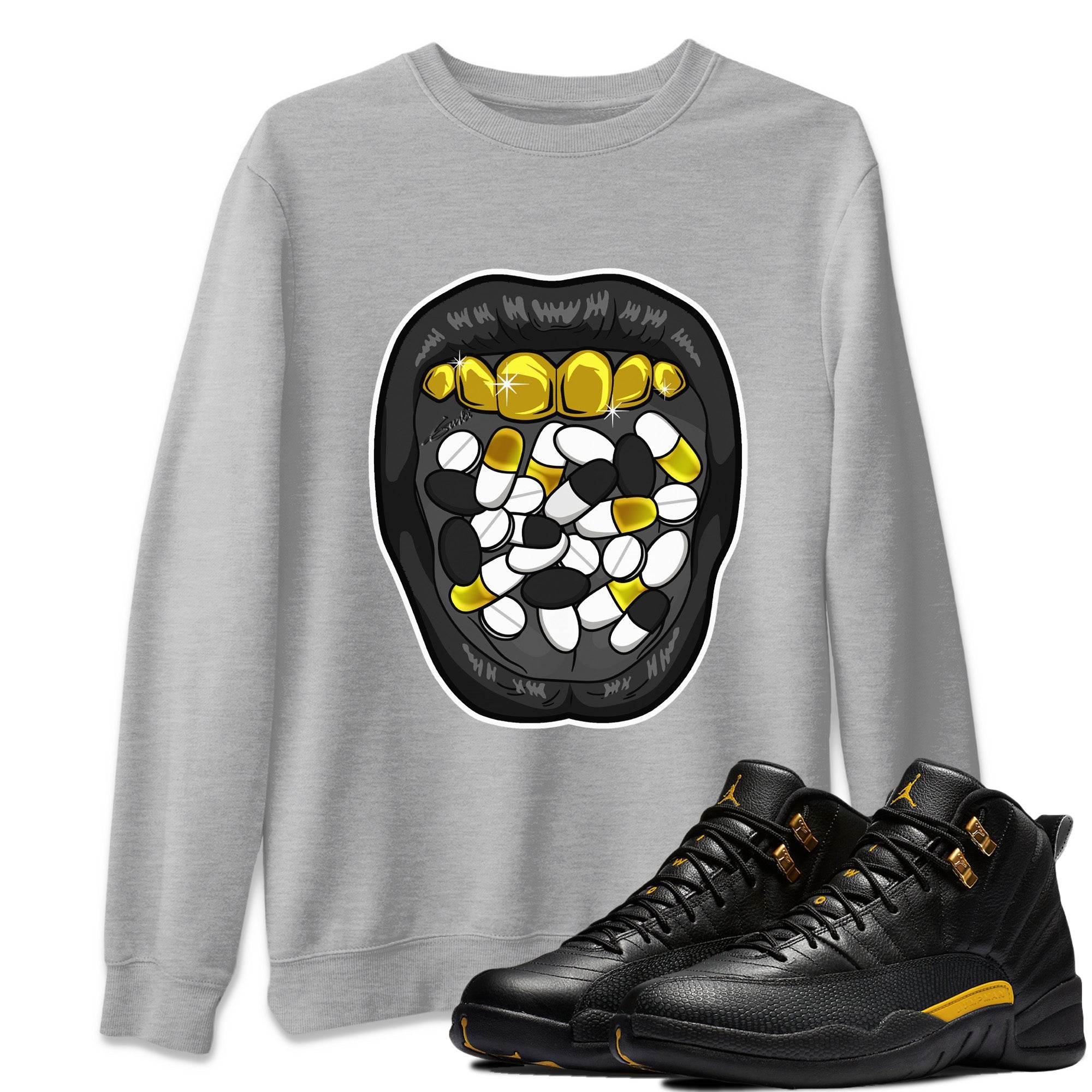 Jordan 12 Black Taxi Sneaker Matching T-Shirt Acid Lips Sneaker Tees Jordan 12 Black Taxi Sneaker Release Tees Crew Neck Tees
