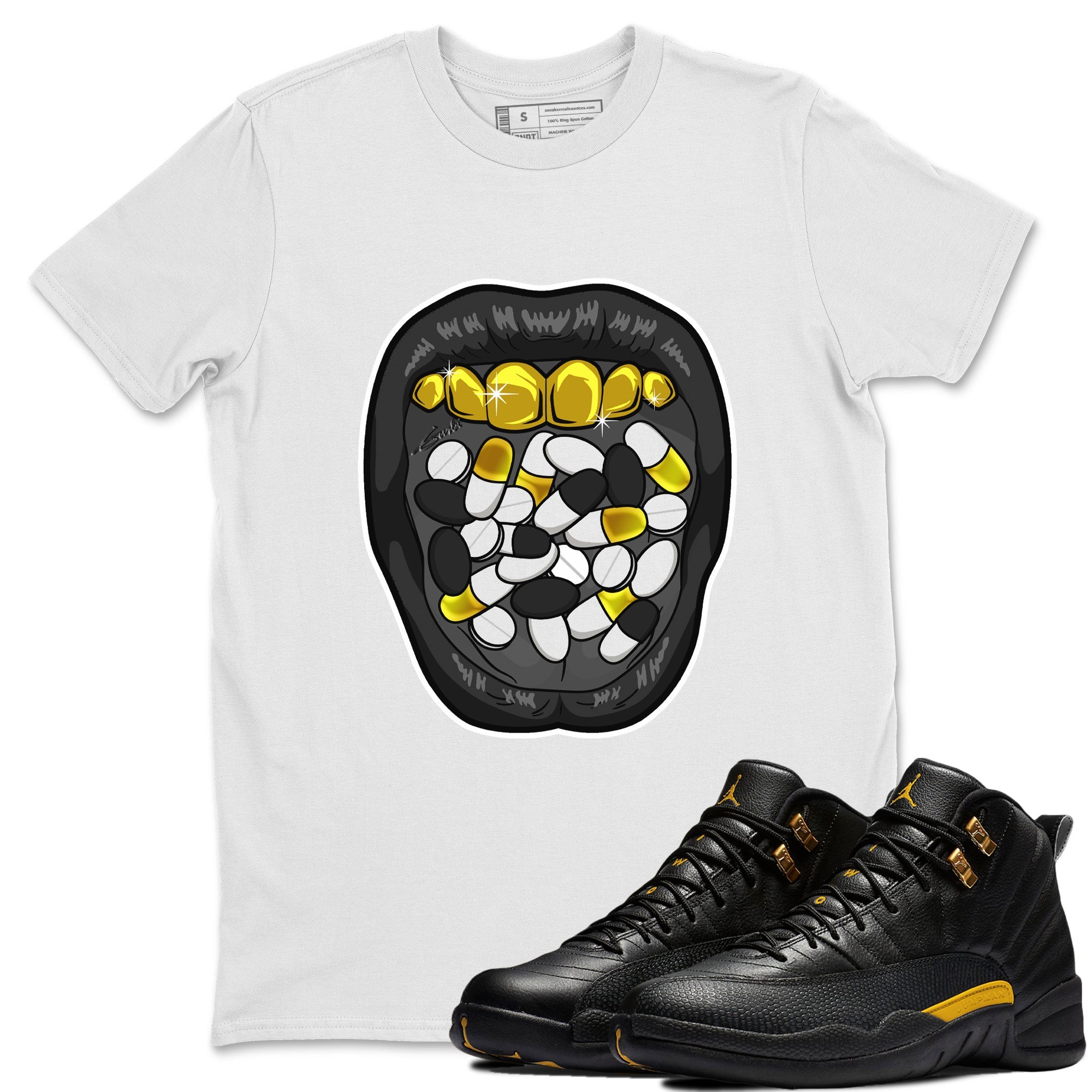 Jordan 12 Black Taxi Sneaker Matching T-Shirt Acid Lips Sneaker Tees Jordan 12 Black Taxi Sneaker Release Tees Crew Neck Tees