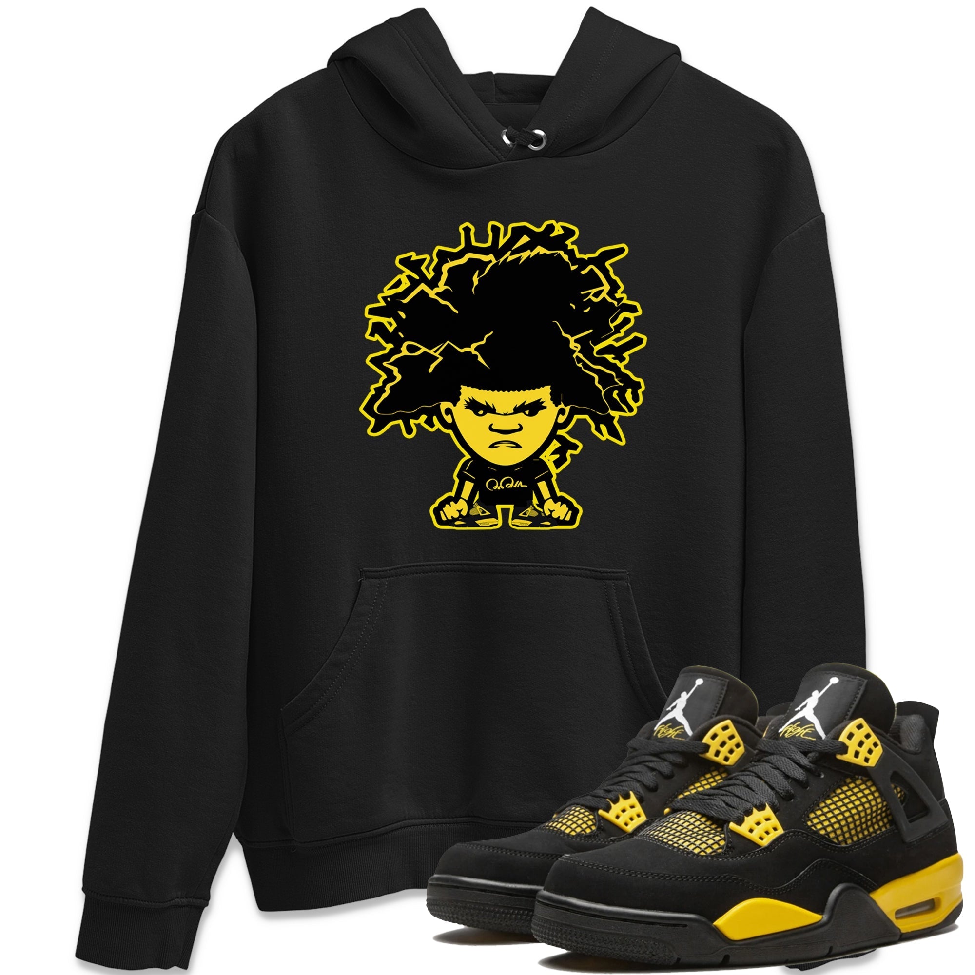 Air Jordan 4 Thunder Sneaker Match Tees Afro Boy Streetwear Sneaker Shirt Yellow AJ4 Thunder Sneaker Release Tees Unisex Shirts Black 1