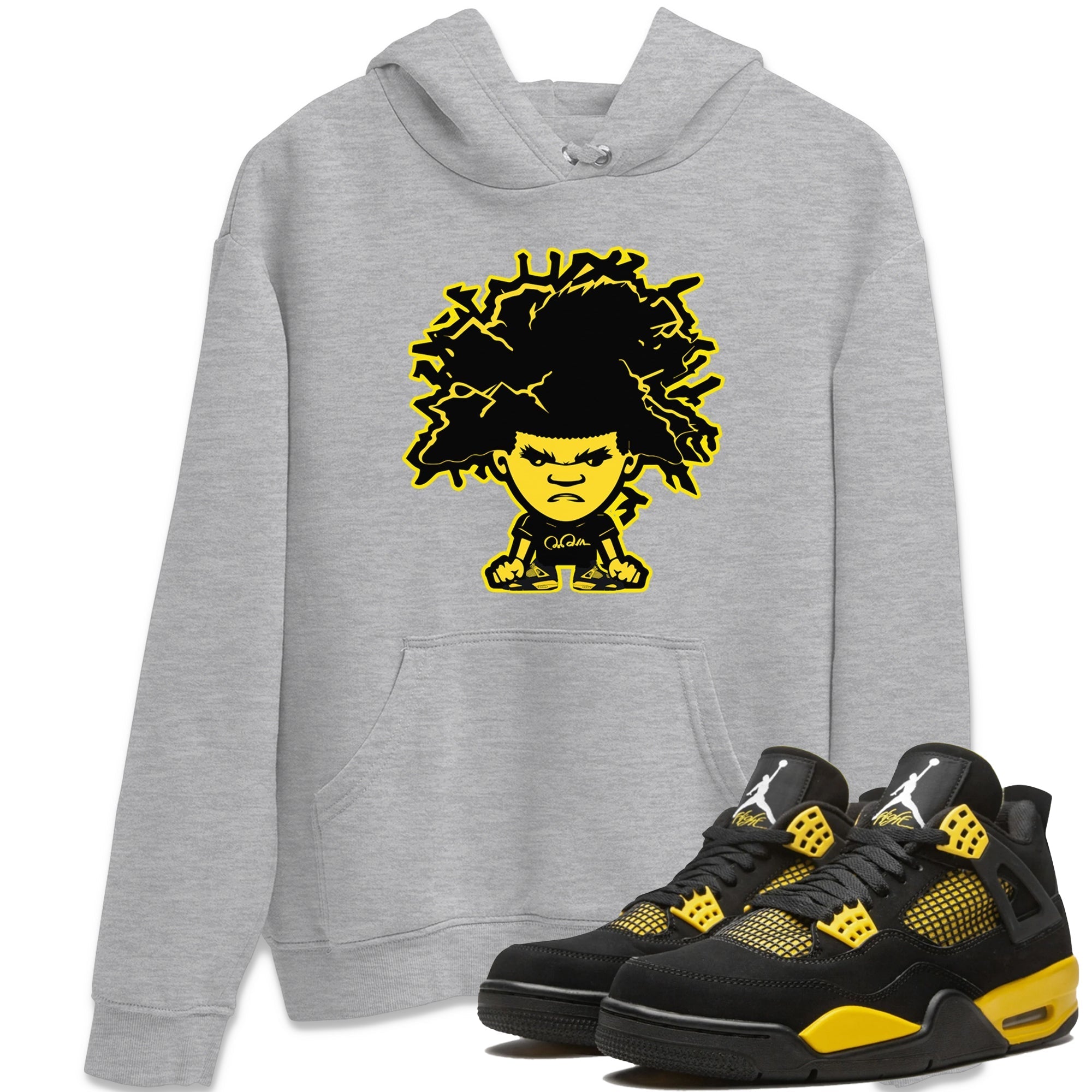 Air Jordan 4 Thunder Sneaker Match Tees Afro Boy Streetwear Sneaker Shirt Yellow AJ4 Thunder Sneaker Release Tees Unisex Shirts Heather Grey 1