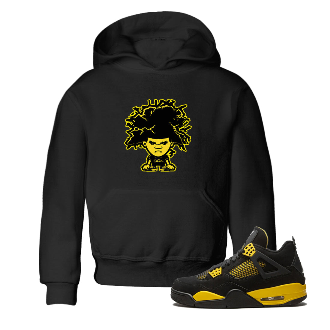 Air Jordan 4 Thunder Sneaker Match Tees Afro Boy Streetwear Sneaker Shirt Yellow AJ4 Thunder Sneaker Release Tees Kids Shirts Black 1