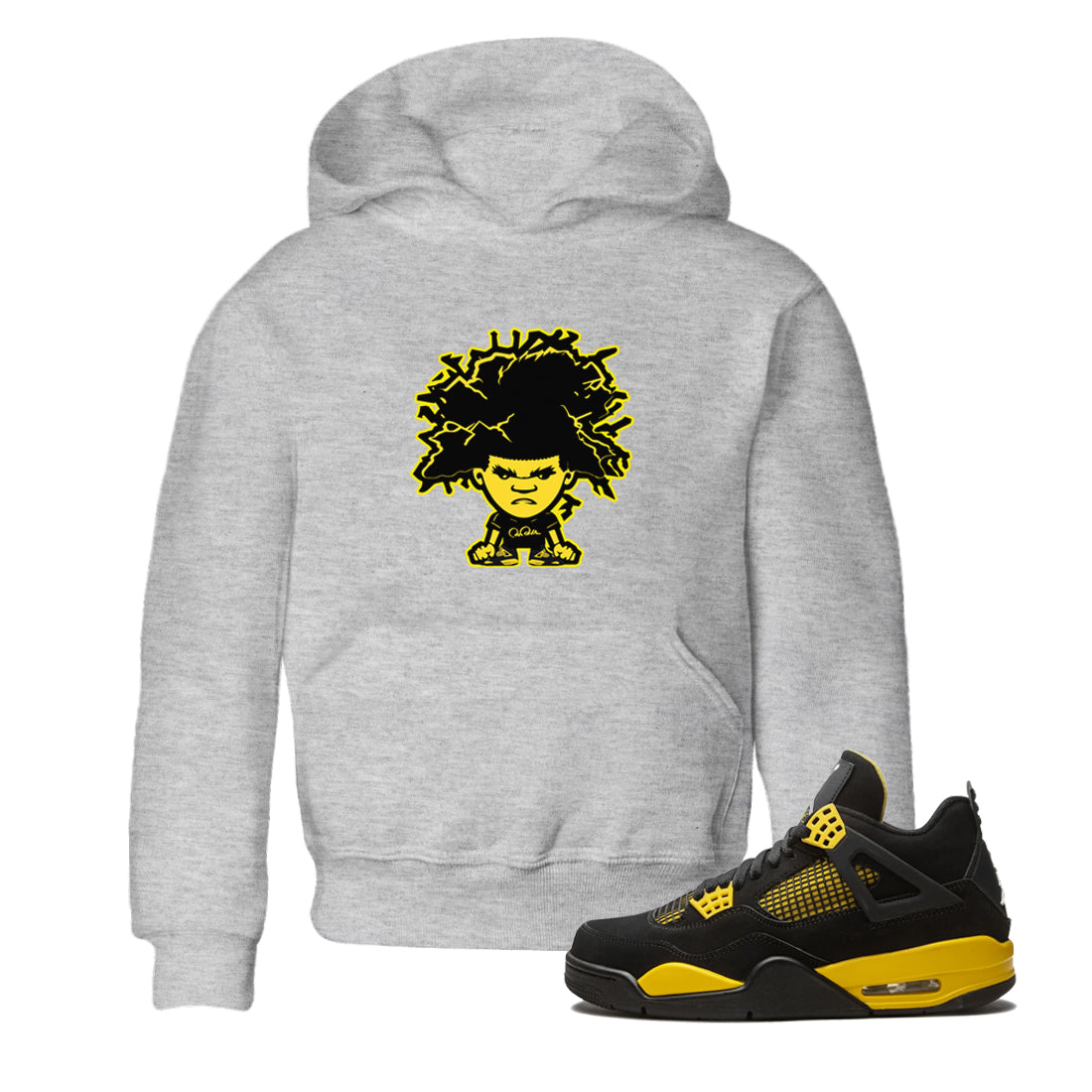 Air Jordan 4 Thunder Sneaker Match Tees Afro Boy Streetwear Sneaker Shirt Yellow AJ4 Thunder Sneaker Release Tees Kids Shirts Heather Grey 1