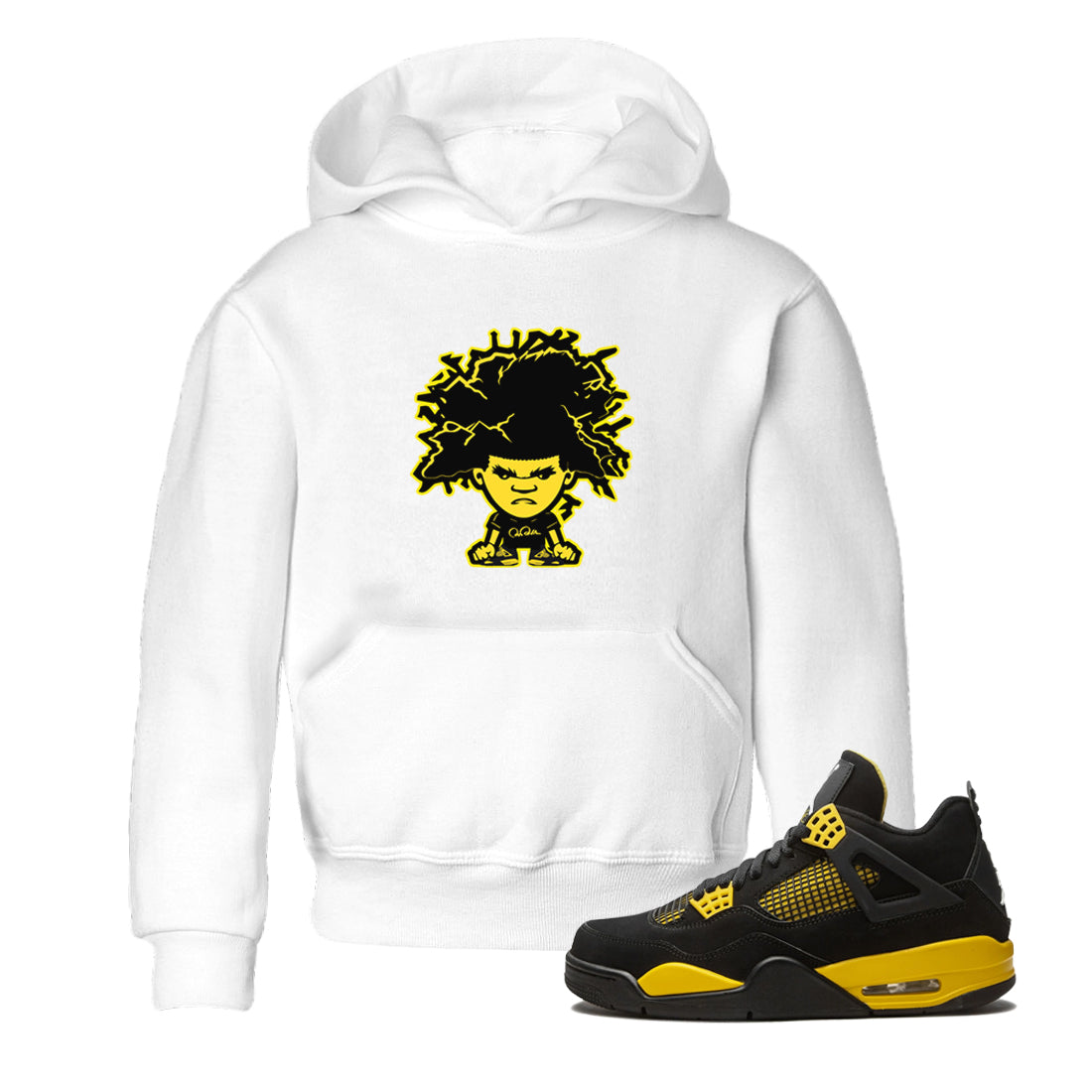 Air Jordan 4 Thunder Sneaker Match Tees Afro Boy Streetwear Sneaker Shirt Yellow AJ4 Thunder Sneaker Release Tees Kids Shirts White 1