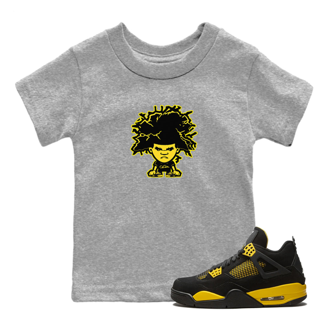 Air Jordan 4 Thunder Sneaker Match Tees Afro Boy Streetwear Sneaker Shirt Yellow AJ4 Thunder Sneaker Release Tees Kids Shirts Heather Grey 1