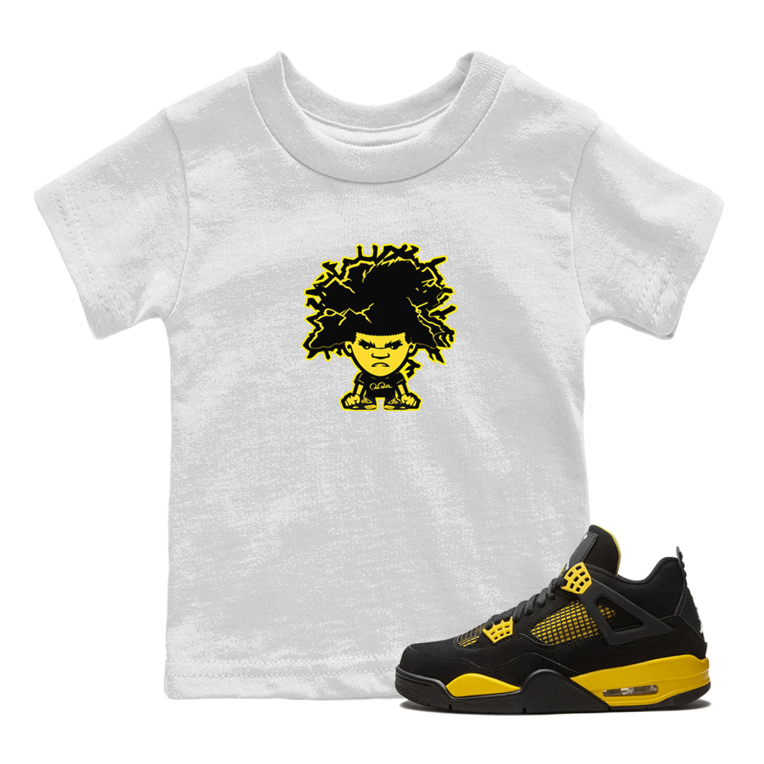 Air Jordan 4 Thunder Sneaker Match Tees Afro Boy Streetwear Sneaker Shirt Yellow AJ4 Thunder Sneaker Release Tees Kids Shirts White 1