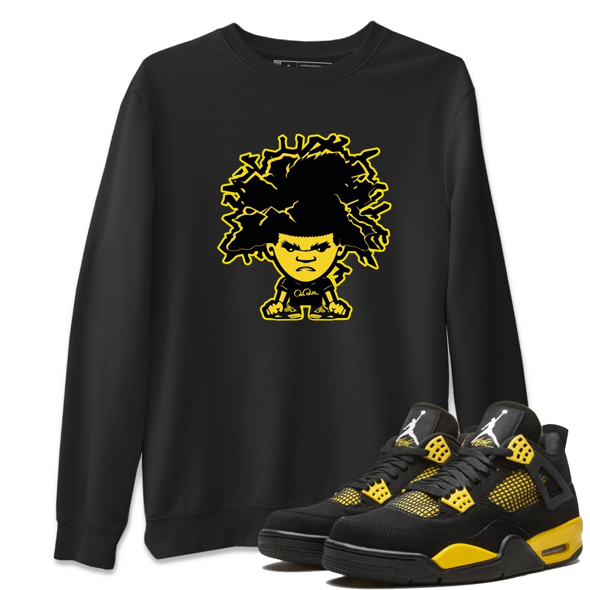 Air Jordan 4 Thunder Sneaker Match Tees Afro Boy Streetwear Sneaker Shirt Yellow AJ4 Thunder Sneaker Release Tees Unisex Shirts Black 1
