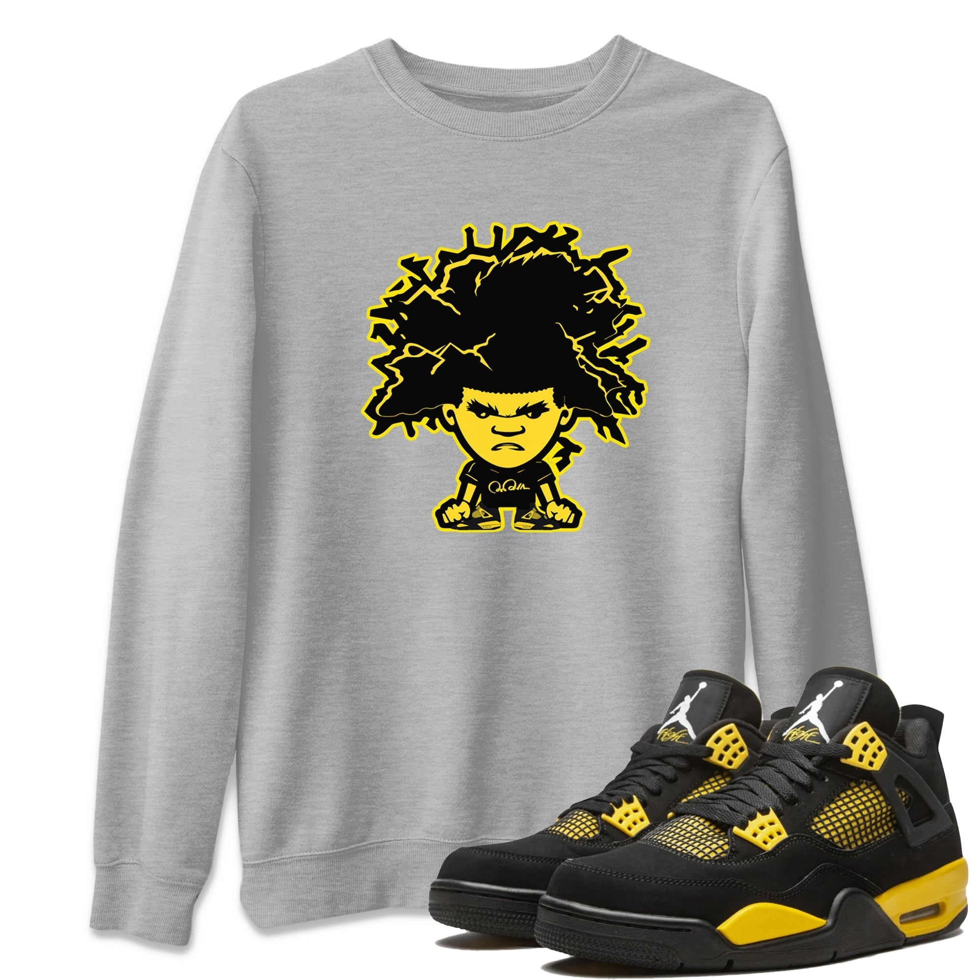 Air Jordan 4 Thunder Sneaker Match Tees Afro Boy Streetwear Sneaker Shirt Yellow AJ4 Thunder Sneaker Release Tees Unisex Shirts Heather Grey 1