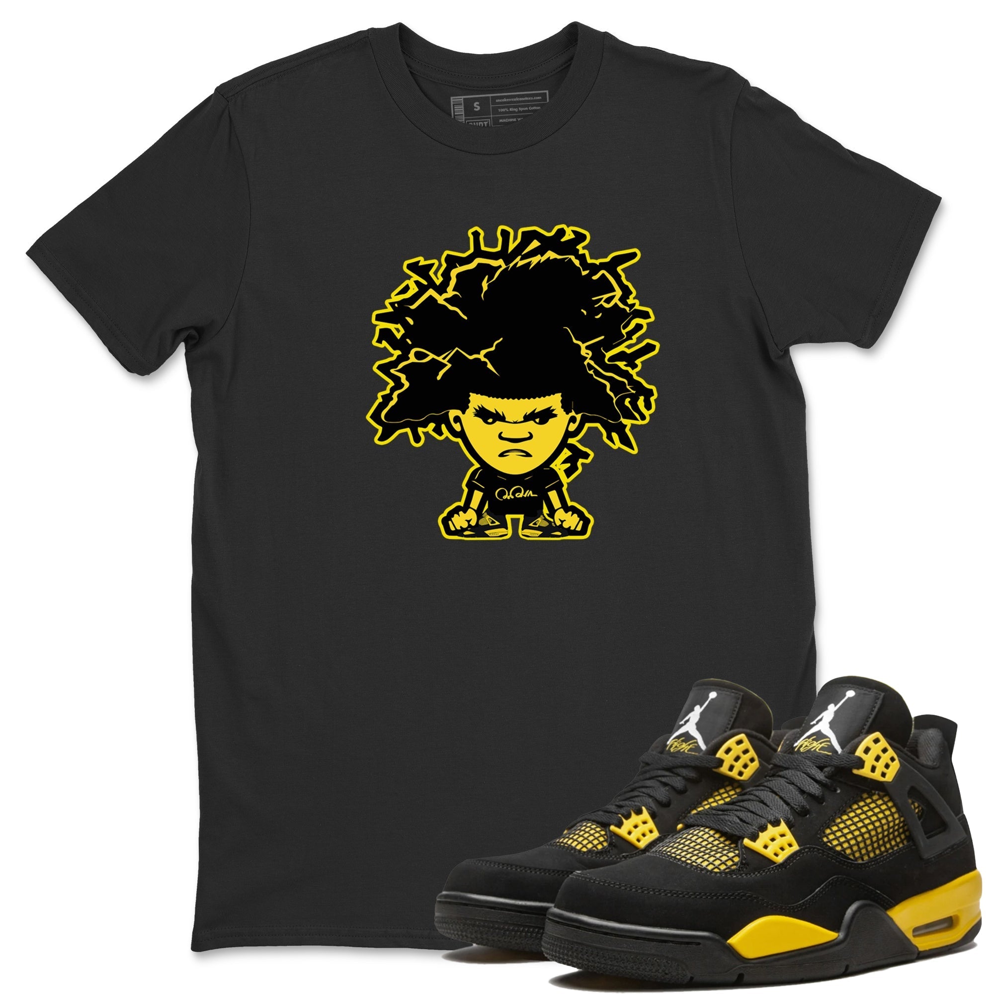 Air Jordan 4 Thunder Sneaker Match Tees Afro Boy Streetwear Sneaker Shirt Yellow AJ4 Thunder Sneaker Release Tees Unisex Shirts Black 1