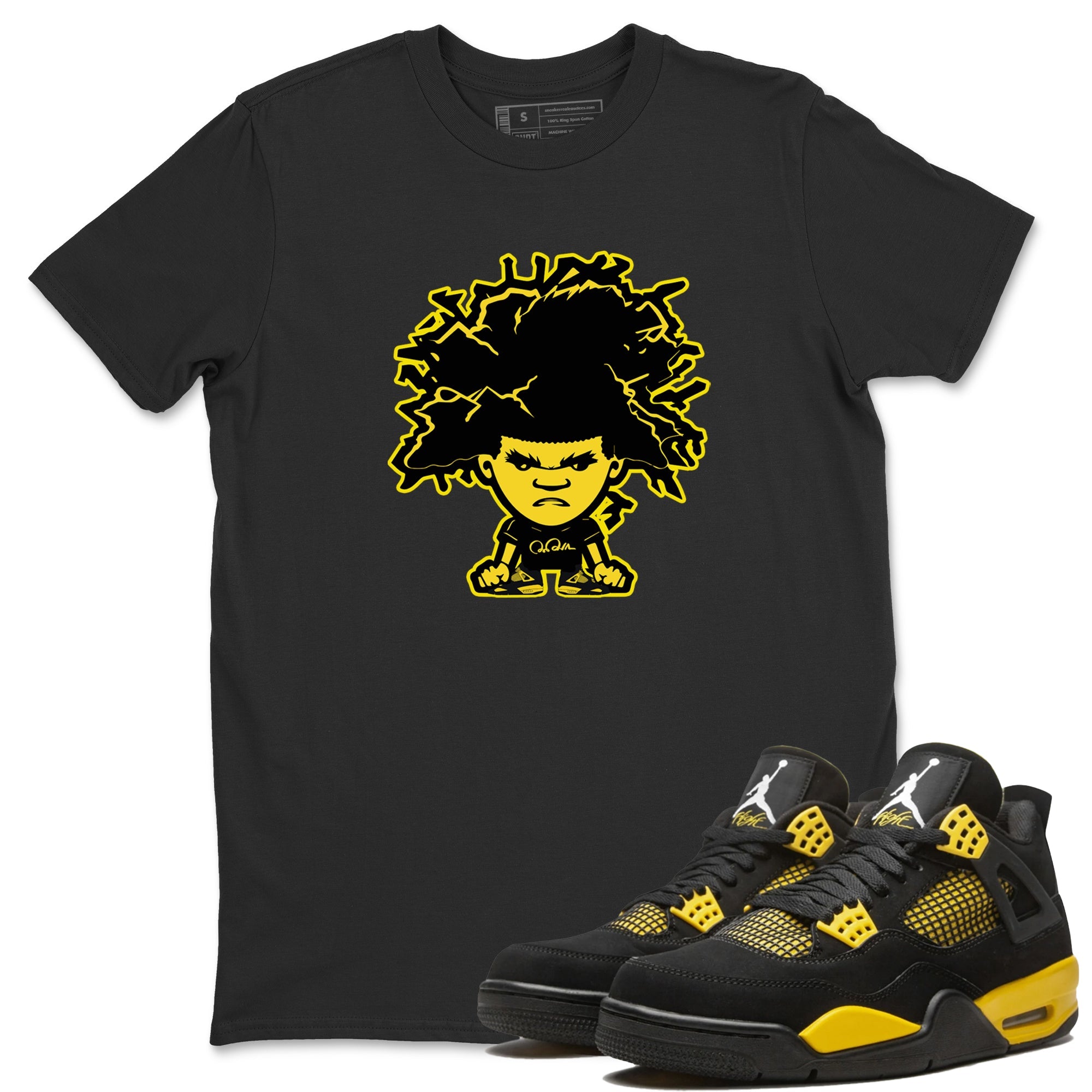 Air Jordan 4 Thunder Sneaker Match Tees Afro Boy Streetwear Sneaker Shirt Yellow AJ4 Thunder Sneaker Release Tees Unisex Shirts Black 1