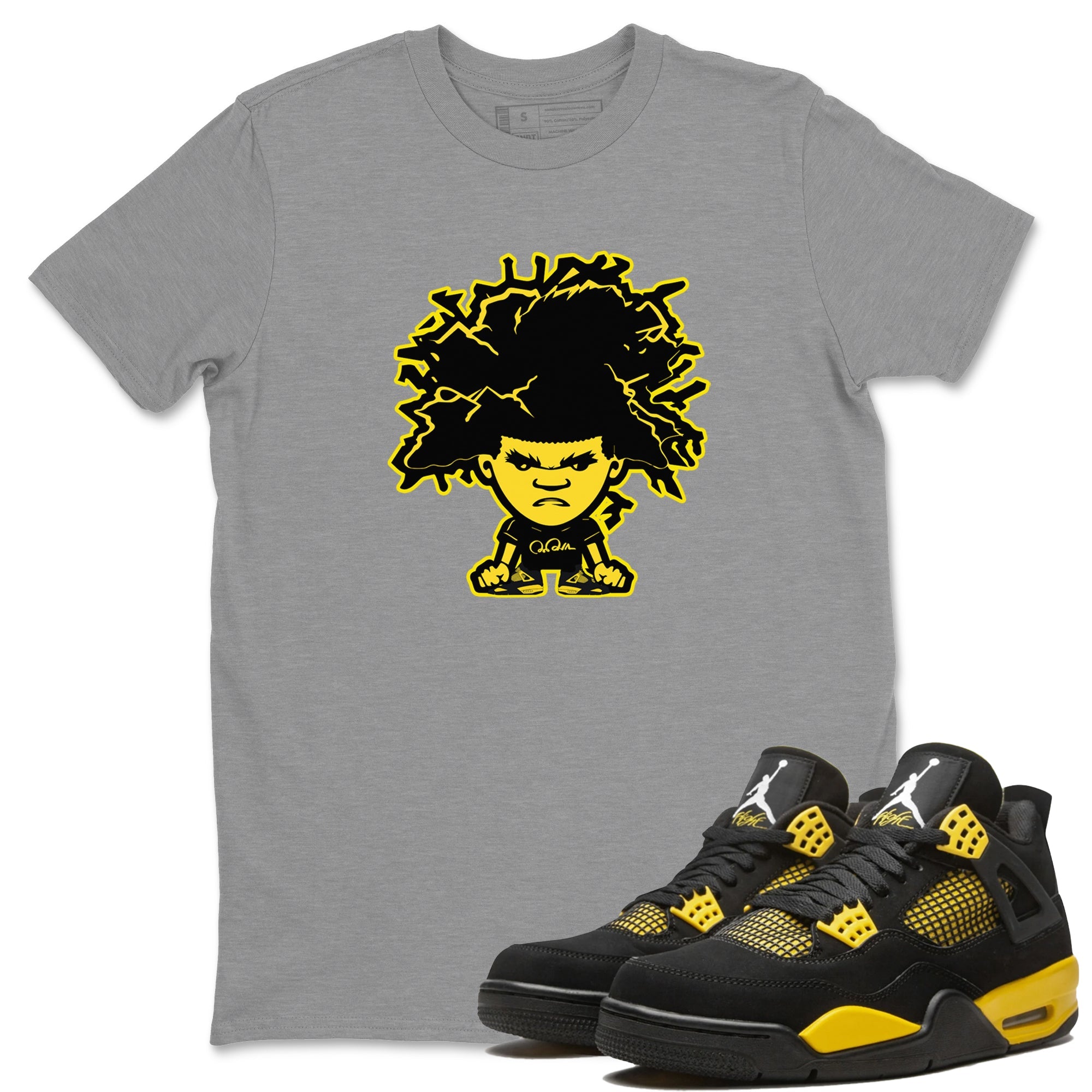 Air Jordan 4 Thunder Sneaker Match Tees Afro Boy Streetwear Sneaker Shirt Yellow AJ4 Thunder Sneaker Release Tees Unisex Shirts Heather Grey 1