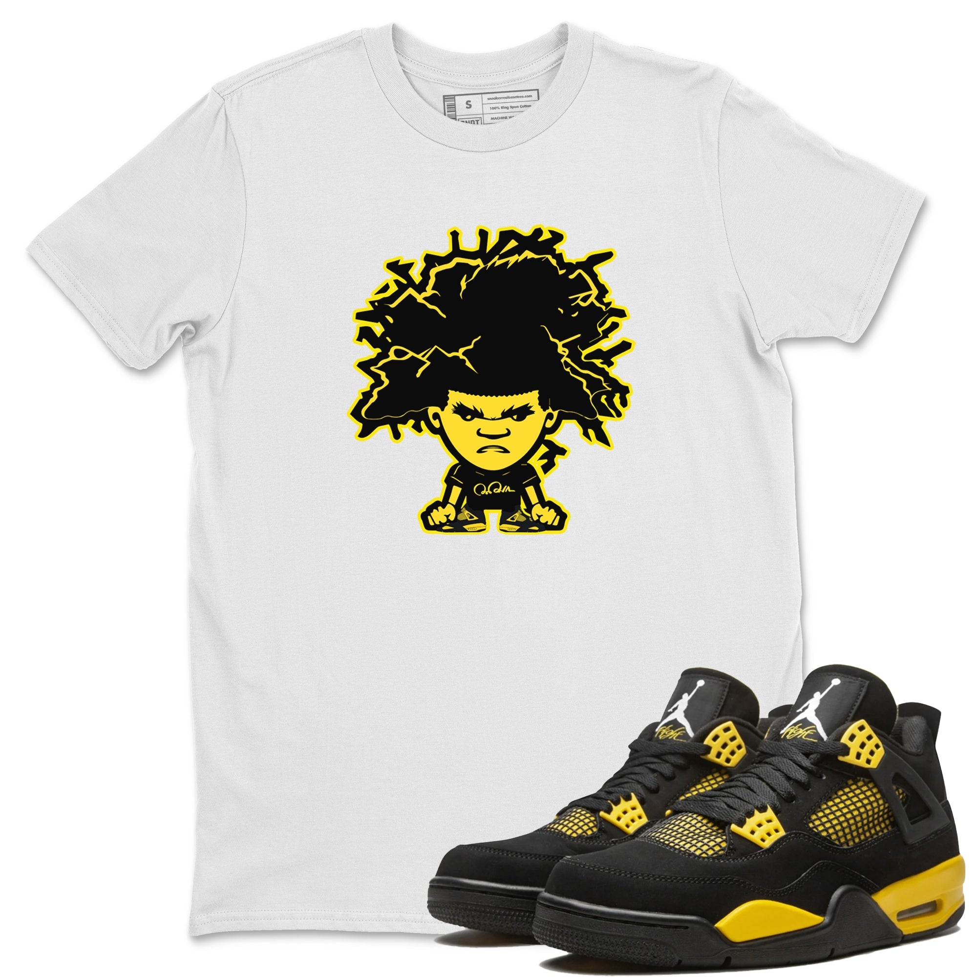 Air Jordan 4 Thunder Sneaker Match Tees Afro Boy Streetwear Sneaker Shirt Yellow AJ4 Thunder Sneaker Release Tees Unisex Shirts White 1
