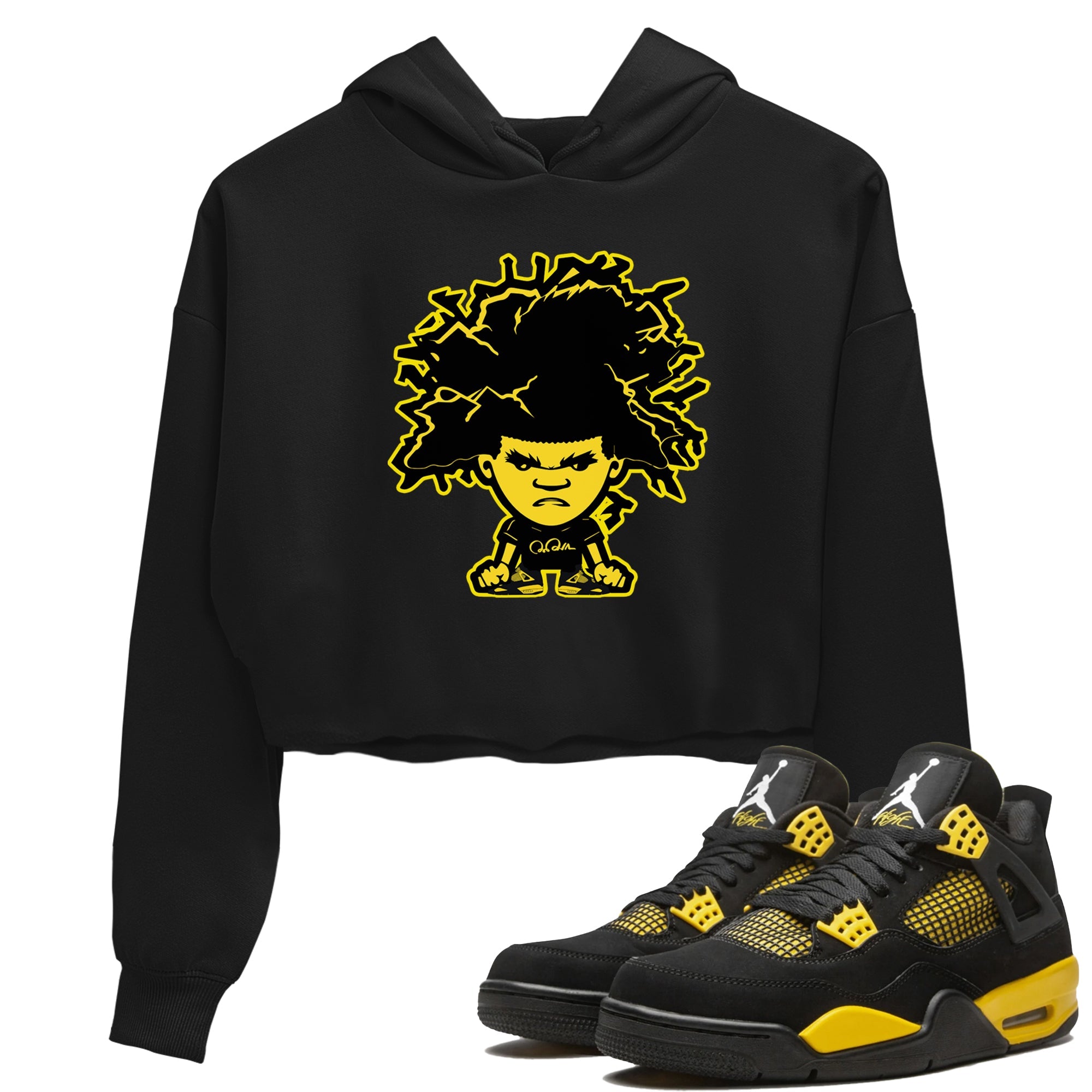 Air Jordan 4 Thunder Sneaker Match Tees Afro Boy Streetwear Sneaker Shirt Yellow AJ4 Thunder Sneaker Release Tees Women's Shirts Black 1