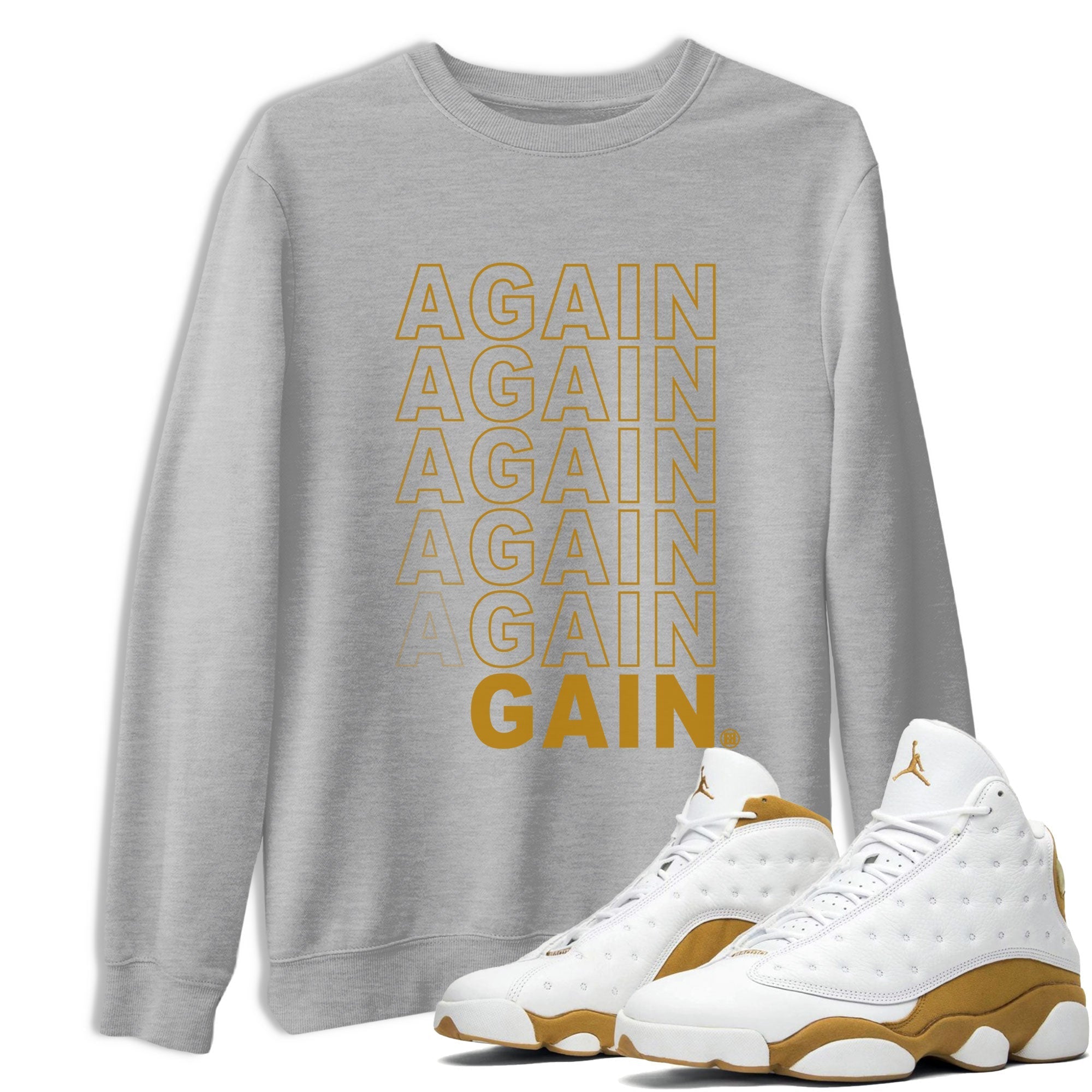 13s Wheat shirt to match jordans Again Gain sneaker tees Air Jordan 13 Wheat SNRT Sneaker Release Tees Unisex Heather Grey 1 T-Shirt