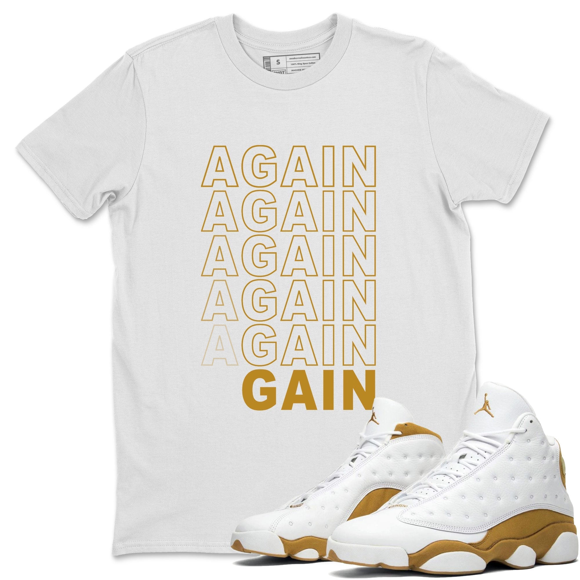 13s Wheat shirt to match jordans Again Gain sneaker tees Air Jordan 13 Wheat SNRT Sneaker Release Tees Unisex White 1 T-Shirt