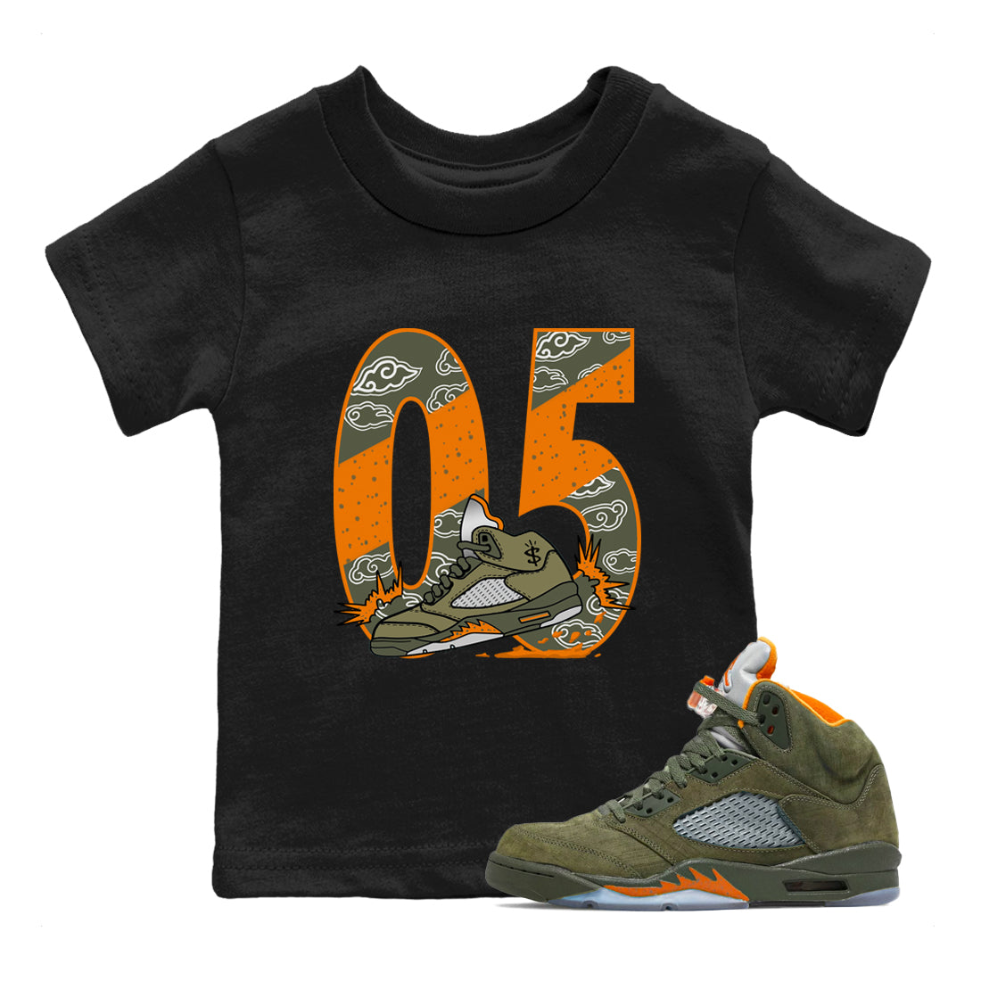 5s Olive shirt to match jordans Agressive Dribble sneaker tees Air Jordan 5 Retro Olive Drip Gear Zone baby toddler Black 1 cotton Shirt