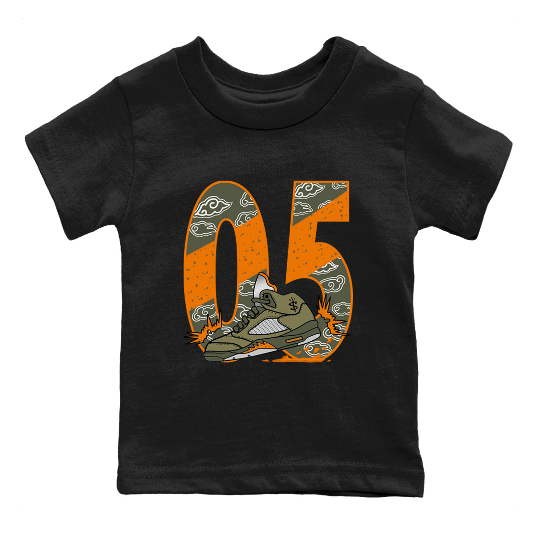 5s Olive shirt to match jordans Agressive Dribble sneaker tees Air Jordan 5 Retro Olive Drip Gear Zone baby toddler Black 2 cotton Shirt