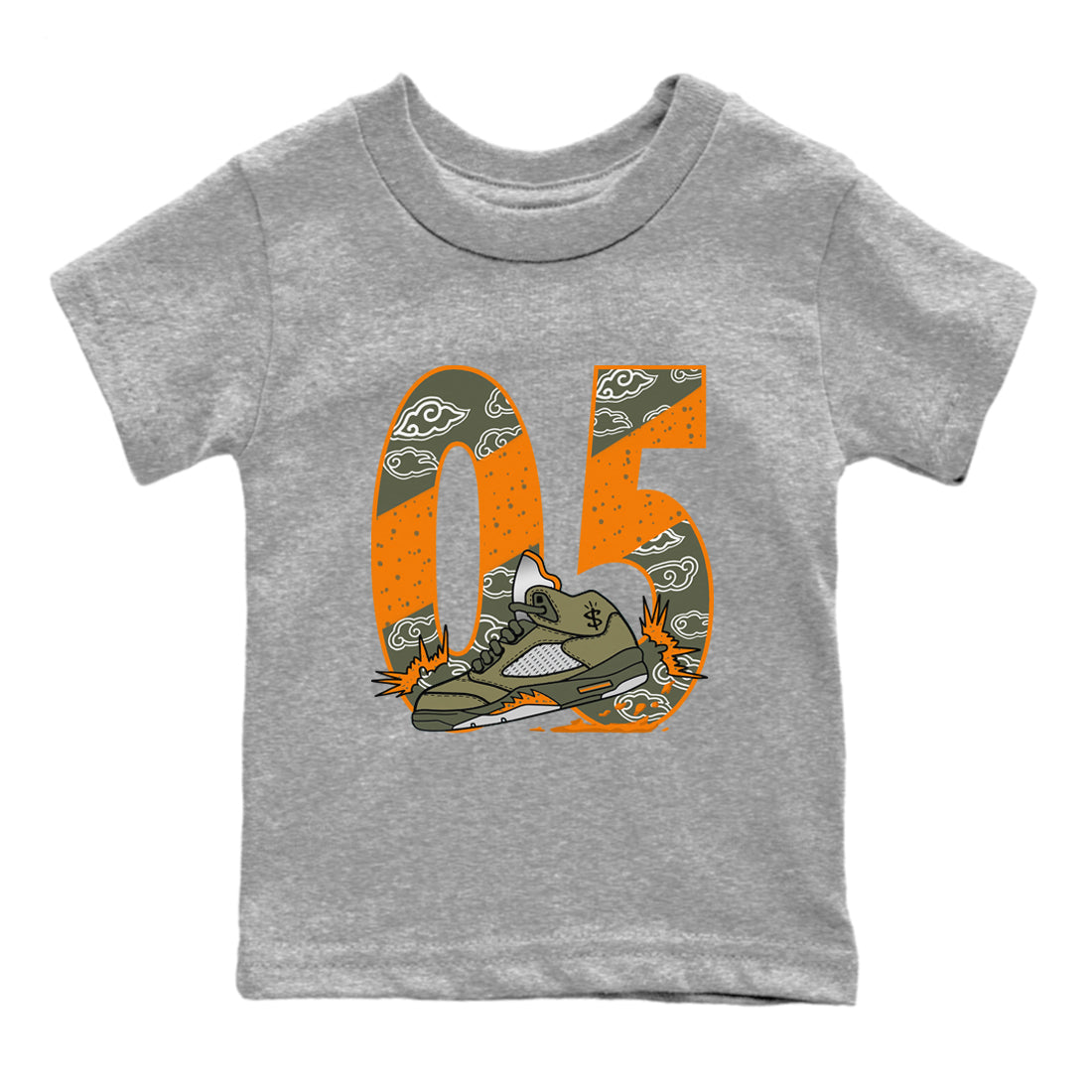 5s Olive shirt to match jordans Agressive Dribble sneaker tees Air Jordan 5 Retro Olive Drip Gear Zone baby toddler Heather Grey 2 cotton Shirt