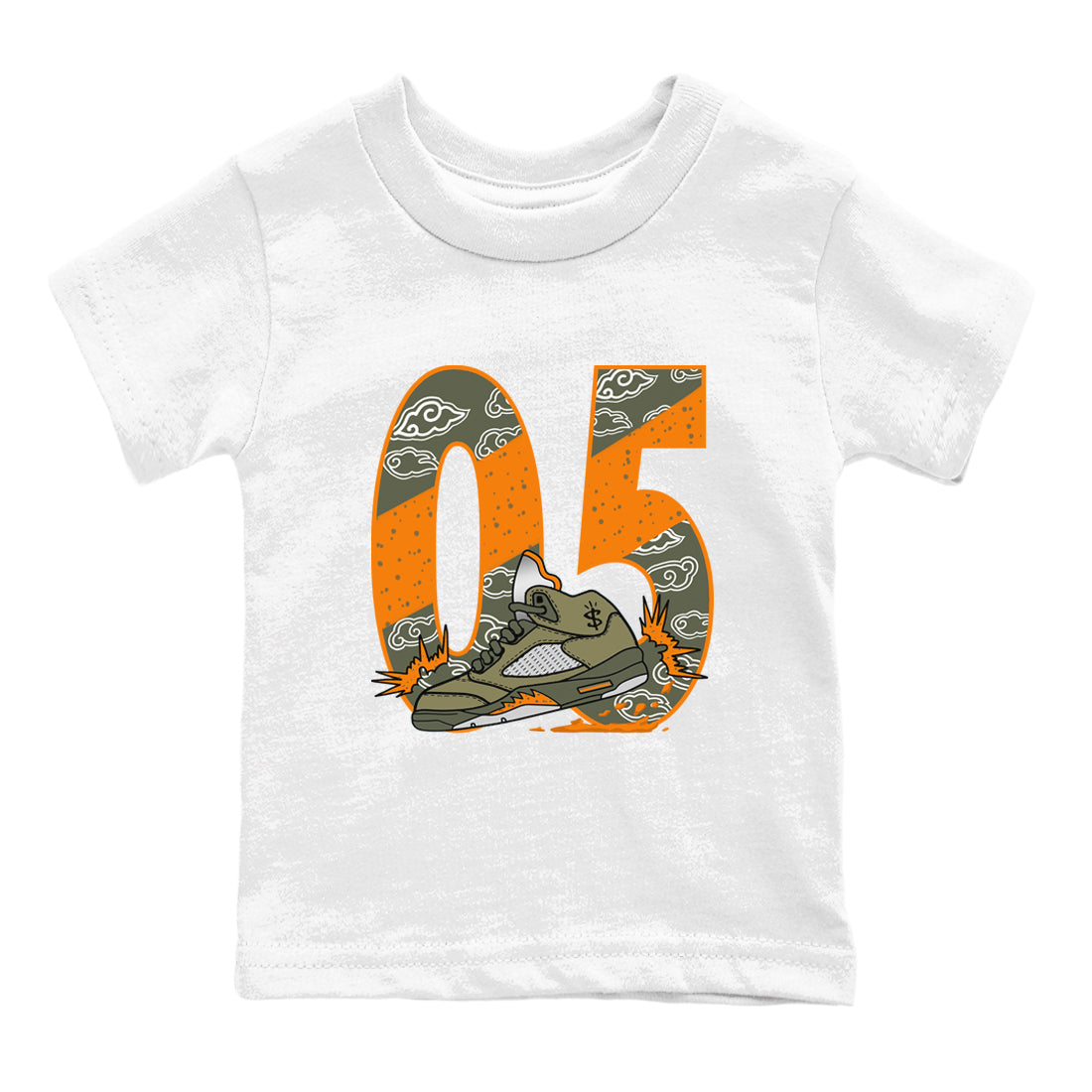 5s Olive shirt to match jordans Agressive Dribble sneaker tees Air Jordan 5 Retro Olive Drip Gear Zone baby toddler White 2 cotton Shirt