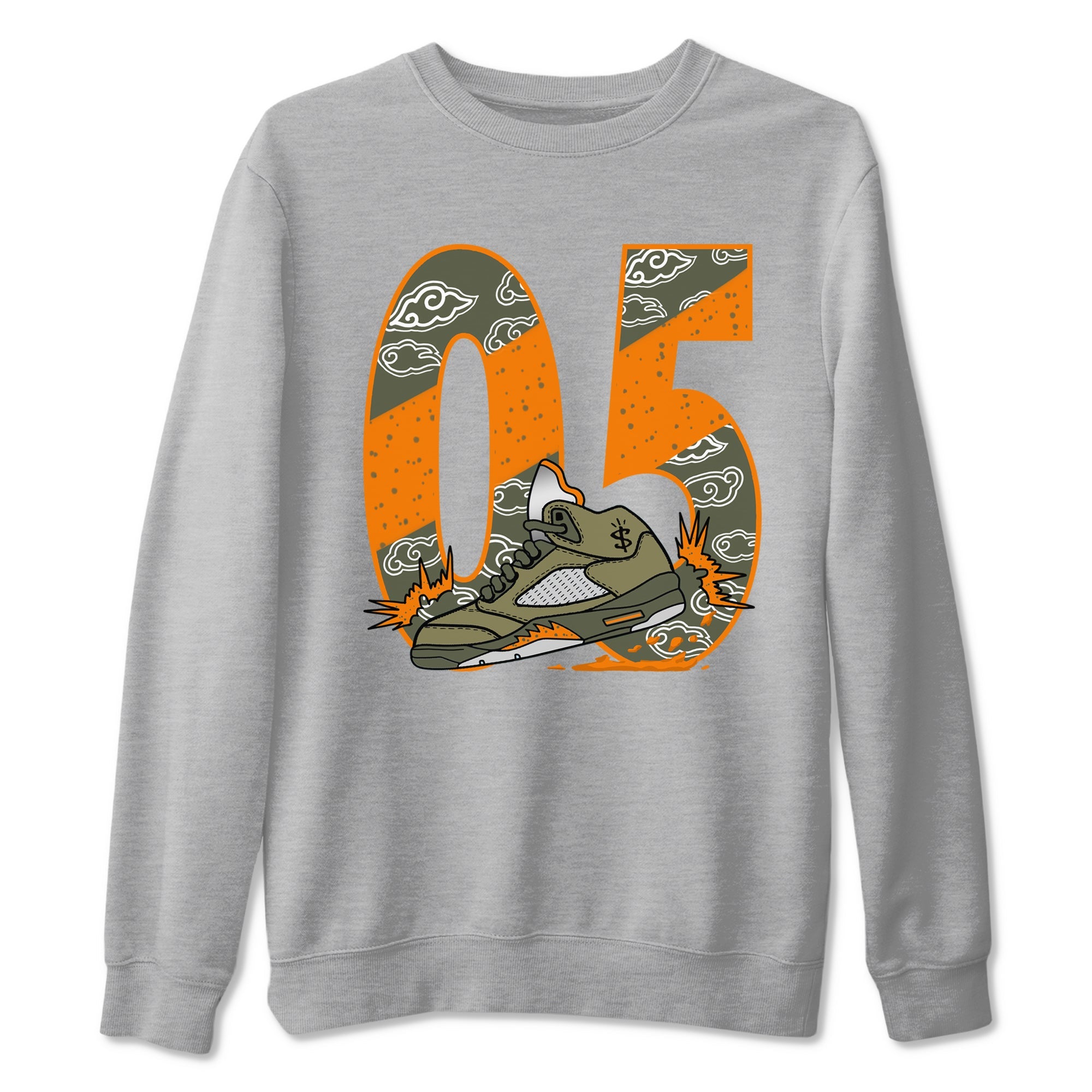 5s Olive shirt to match jordans Agressive Dribble sneaker tees Air Jordan 5 Retro Olive Drip Gear Zone unisex cotton Heather Grey 2 crew neck shirt