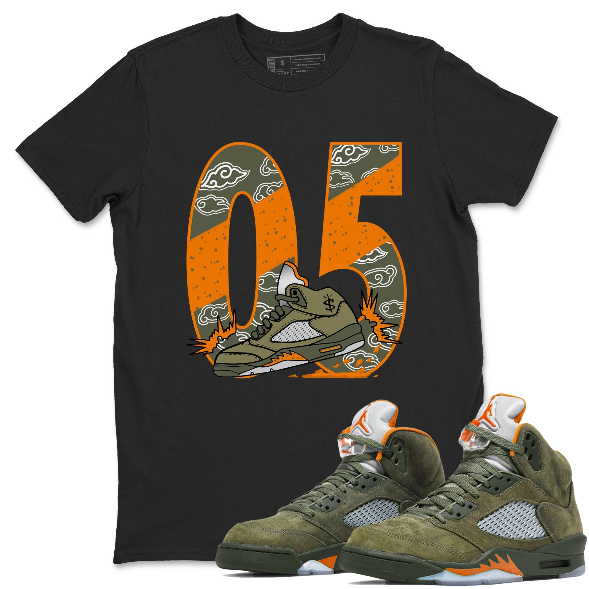 5s Olive shirt to match jordans Agressive Dribble sneaker tees Air Jordan 5 Retro Olive Drip Gear Zone unisex cotton Black 1 crew neck shirt