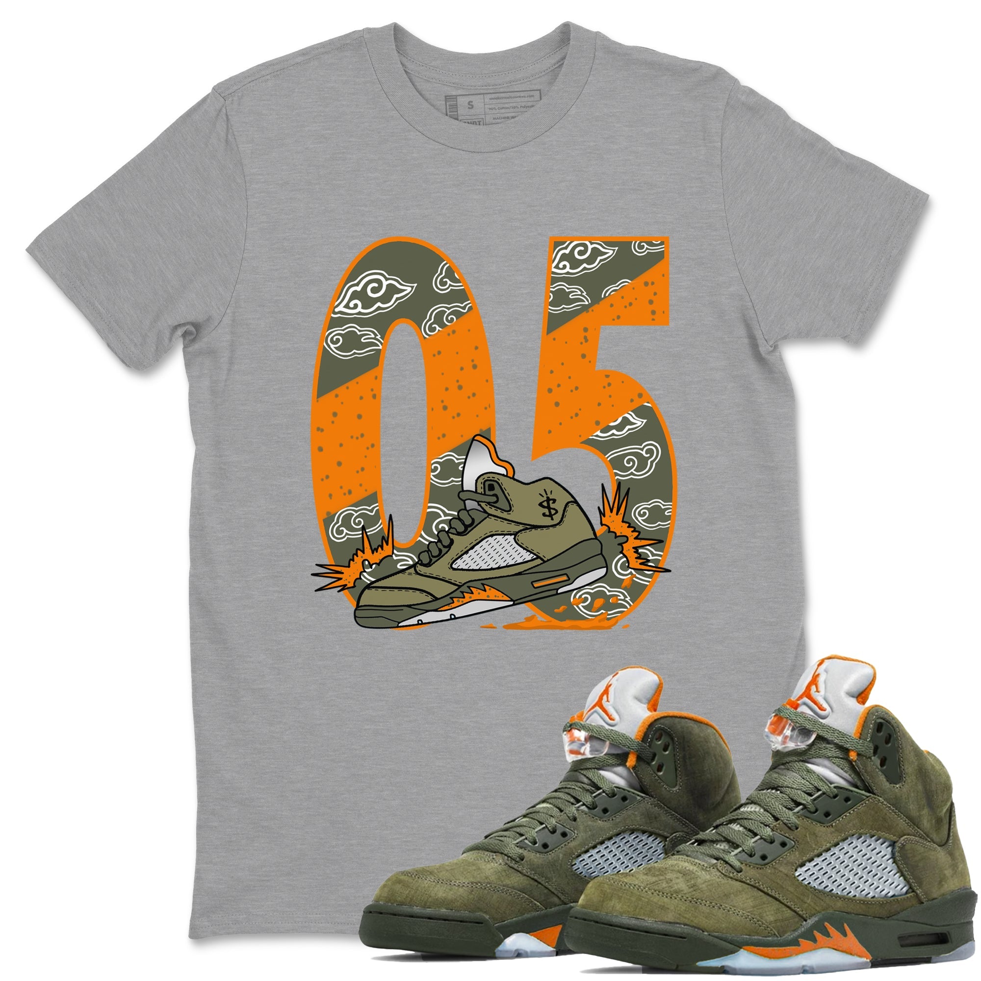 5s Olive shirt to match jordans Agressive Dribble sneaker tees Air Jordan 5 Retro Olive Drip Gear Zone unisex cotton Heather Grey 1 crew neck shirt