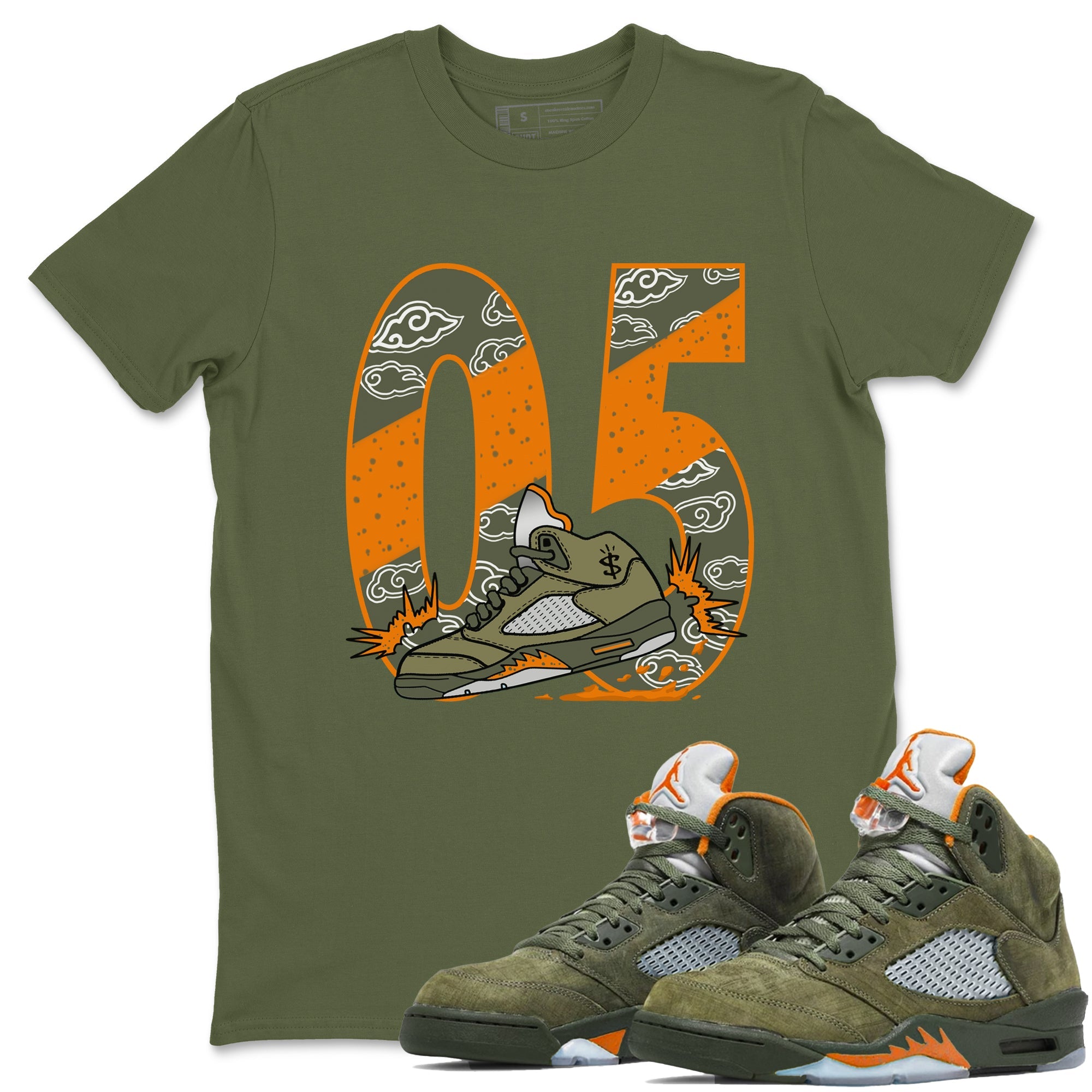 5s Olive shirt to match jordans Agressive Dribble sneaker tees Air Jordan 5 Retro Olive Drip Gear Zone unisex cotton Military Green 1 crew neck shirt