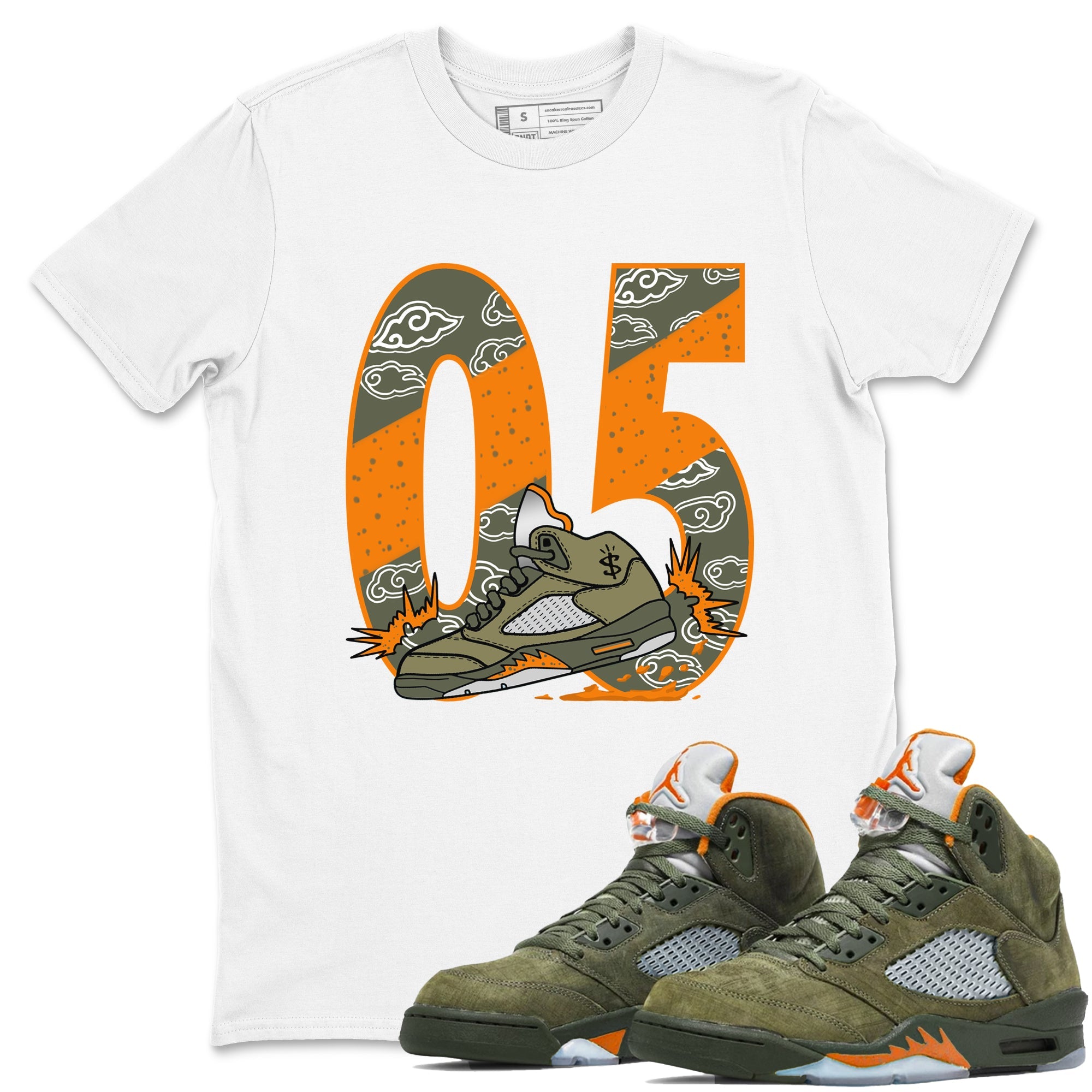 5s Olive shirt to match jordans Agressive Dribble sneaker tees Air Jordan 5 Retro Olive Drip Gear Zone unisex cotton White 1 crew neck shirt
