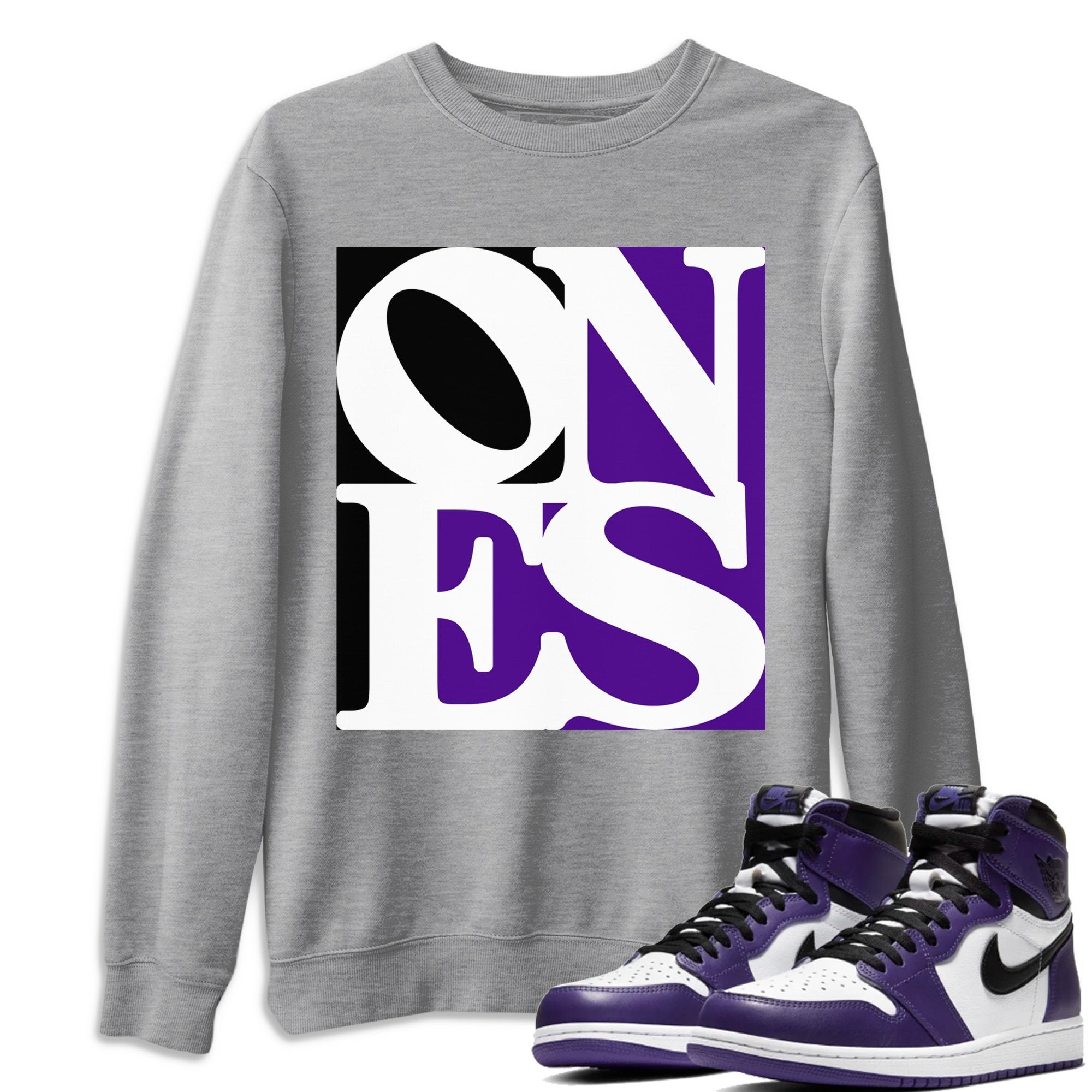 Jordan 1 Court Purple Sneaker Matching T-Shirt Ones Sneaker Tees Jordan 1 Court Purple Sneaker Release Tees Crew Neck Tees