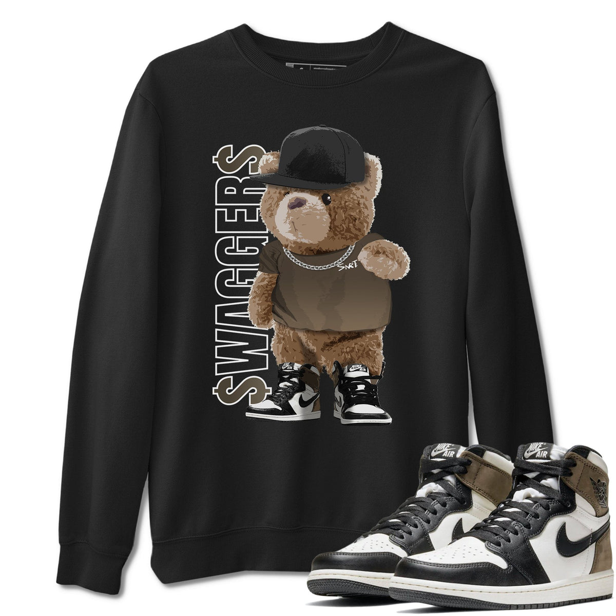 Jordan 1 Dark Mocha Sneaker Matching T-Shirt Bear Swaggers Sneaker Tees Jordan 1 Dark Mocha Sneaker Release Tees Crew Neck Tees