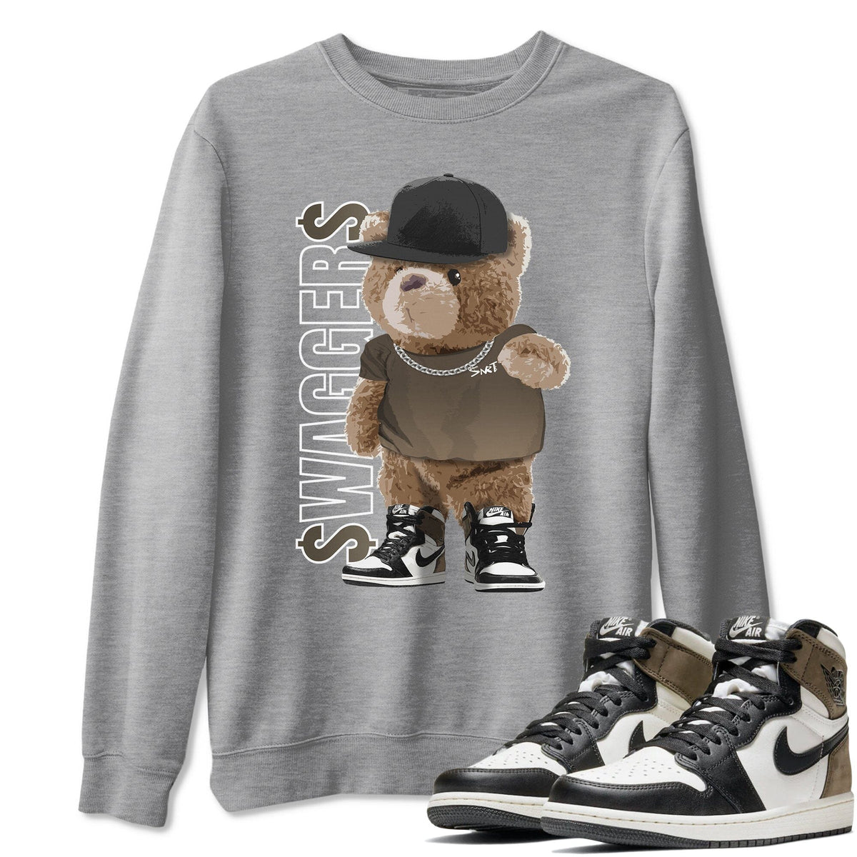 Jordan 1 Dark Mocha Sneaker Matching T-Shirt Bear Swaggers Sneaker Tees Jordan 1 Dark Mocha Sneaker Release Tees Crew Neck Tees
