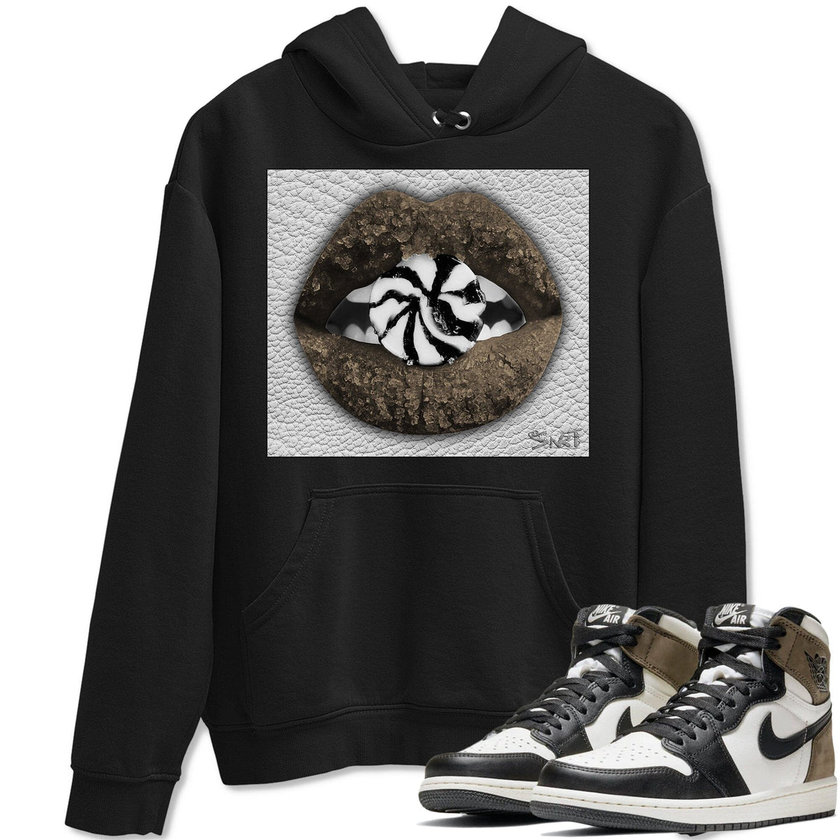 Jordan 1 Dark Mocha Sneaker Matching T-Shirt Lips Candy Sneaker Tees Jordan 1 Dark Mocha Sneaker Release Tees Crew Neck Tees