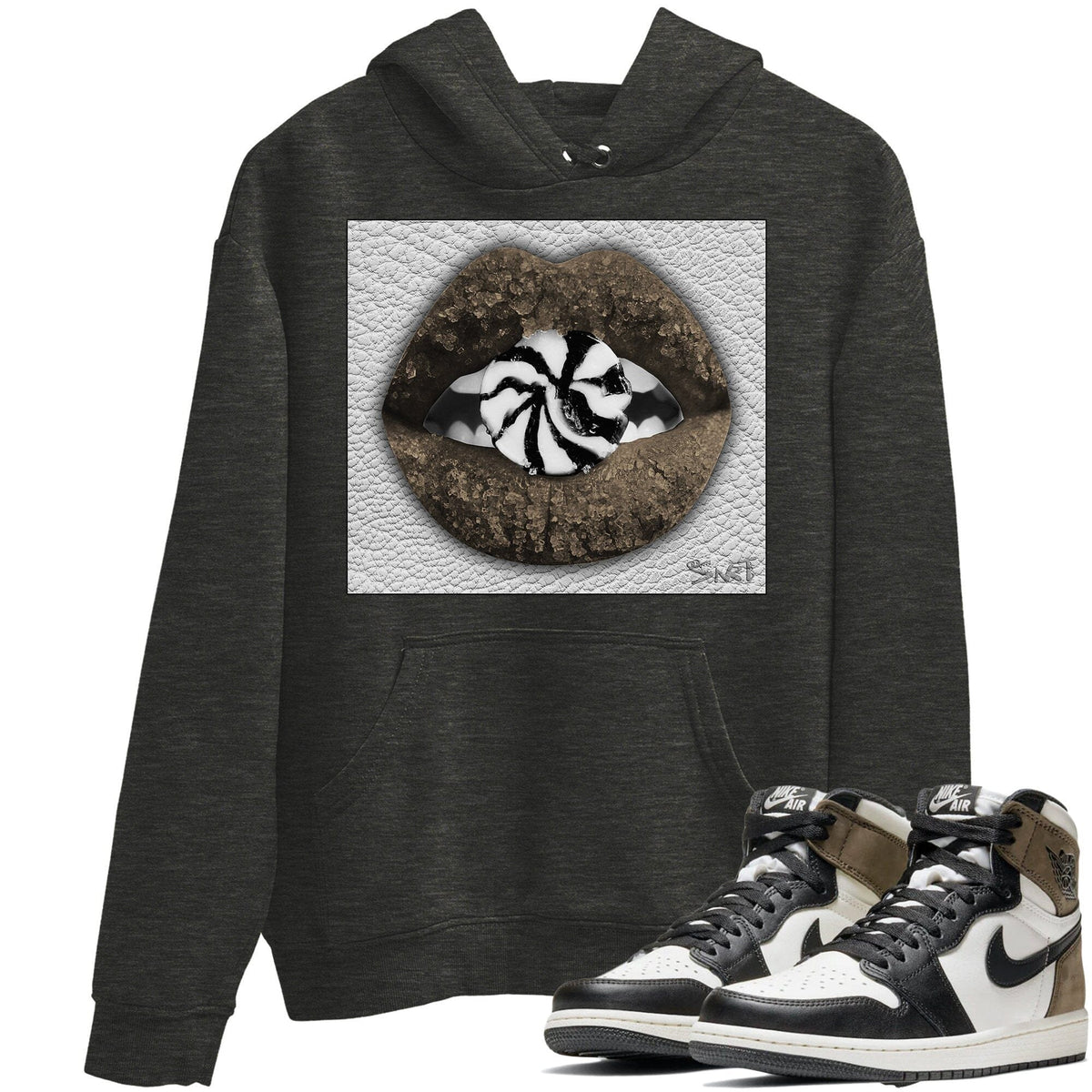 Jordan 1 Dark Mocha Sneaker Matching T-Shirt Lips Candy Sneaker Tees Jordan 1 Dark Mocha Sneaker Release Tees Crew Neck Tees