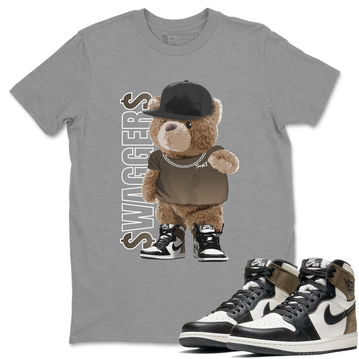 Jordan 1 Dark Mocha Sneaker Matching T-Shirt Bear Swaggers Sneaker Tees Jordan 1 Dark Mocha Sneaker Release Tees Crew Neck Tees