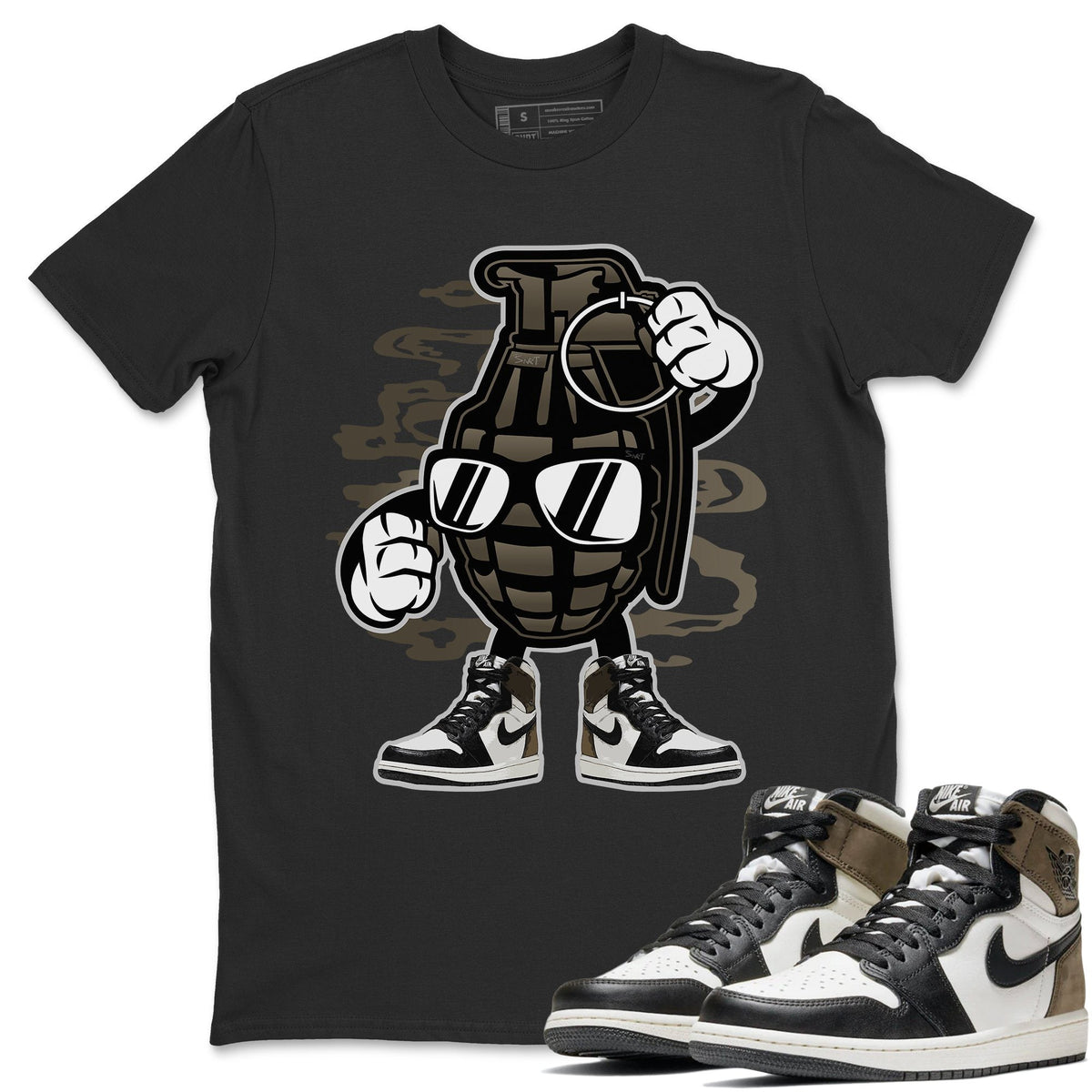 Jordan 1 Dark Mocha Sneaker Matching T-Shirt Grenade Sneaker Tees Jordan 1 Dark Mocha Sneaker Release Tees Crew Neck Tees